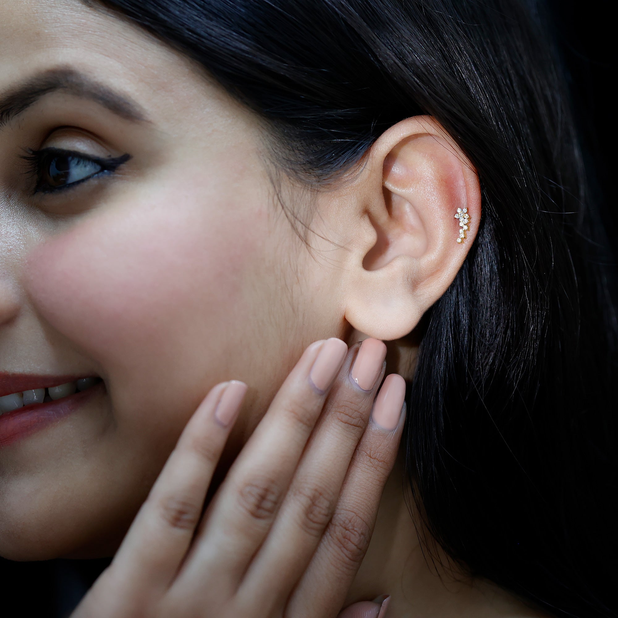 Diamond Floral Cluster Earring for Helix Piercing Natural - ( HI-SI ) - Rosec Jewels