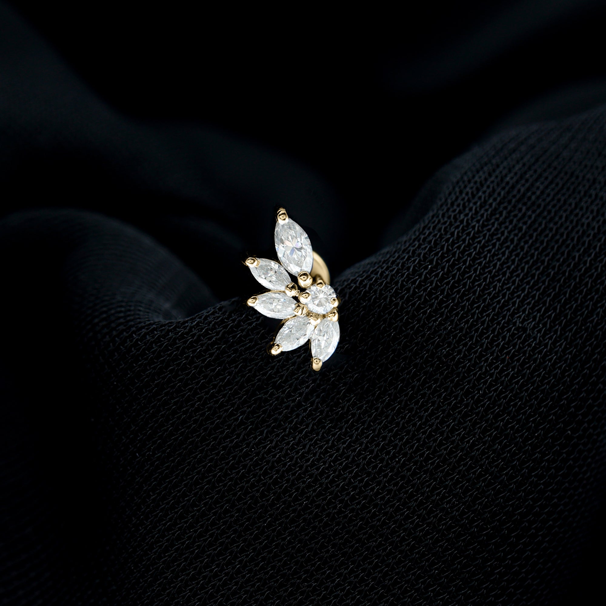 Marquise Diamond Leaf Cluster Earring for Cartilage Piercing Natural - ( HI-SI ) - Rosec Jewels