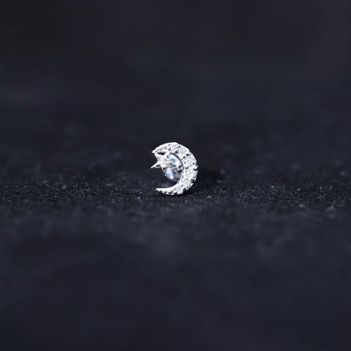 Certified Diamond Crescent Moon Helix Earring with Star Natural - ( HI-SI ) - Rosec Jewels