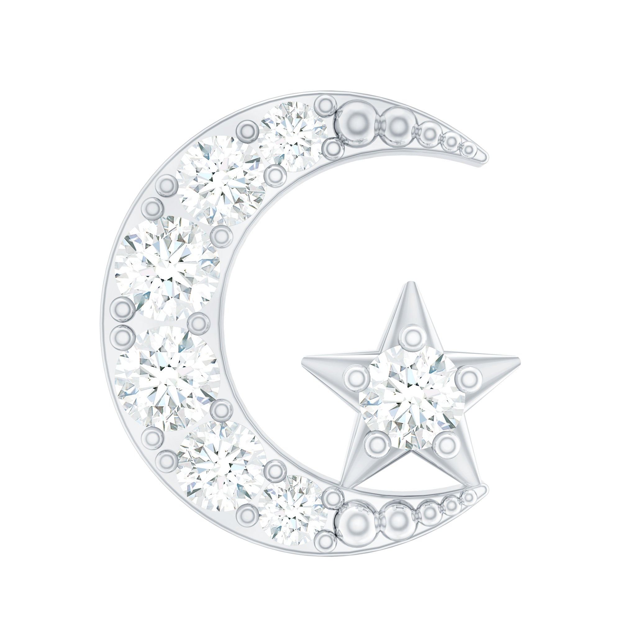 Certified Diamond Crescent Moon Helix Earring with Star Natural - ( HI-SI ) - Rosec Jewels