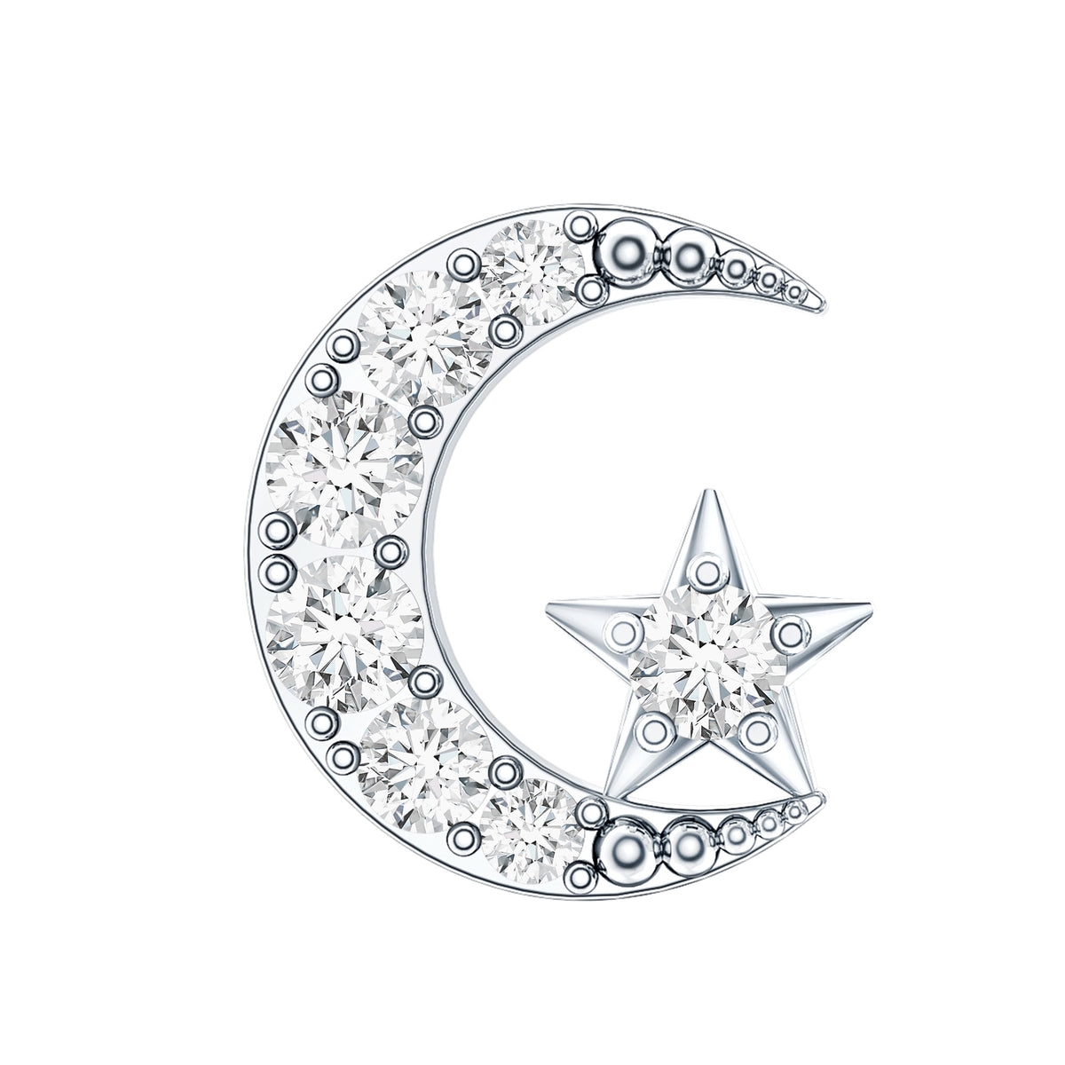 Certified Diamond Crescent Moon Helix Earring with Star Natural - ( HI-SI ) - Rosec Jewels