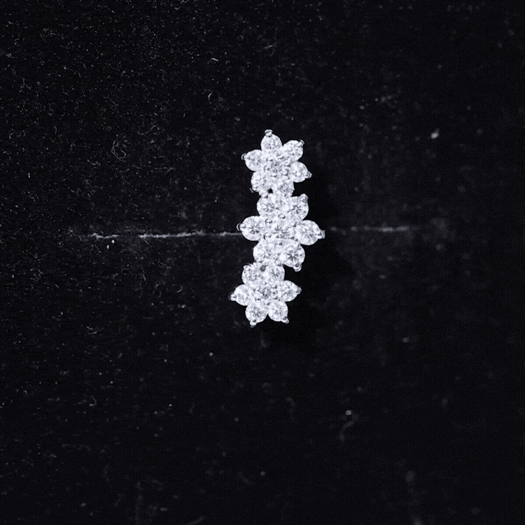 Diamond Three Flower Crawler Earring for Helix Piercing Natural - ( HI-SI ) - Rosec Jewels