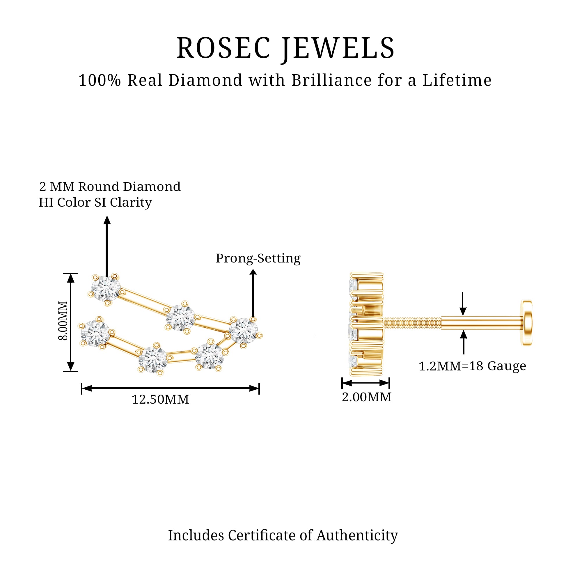 Diamond Capricorn Constellation Helix Piercing Earring Natural - ( HI-SI ) - Rosec Jewels