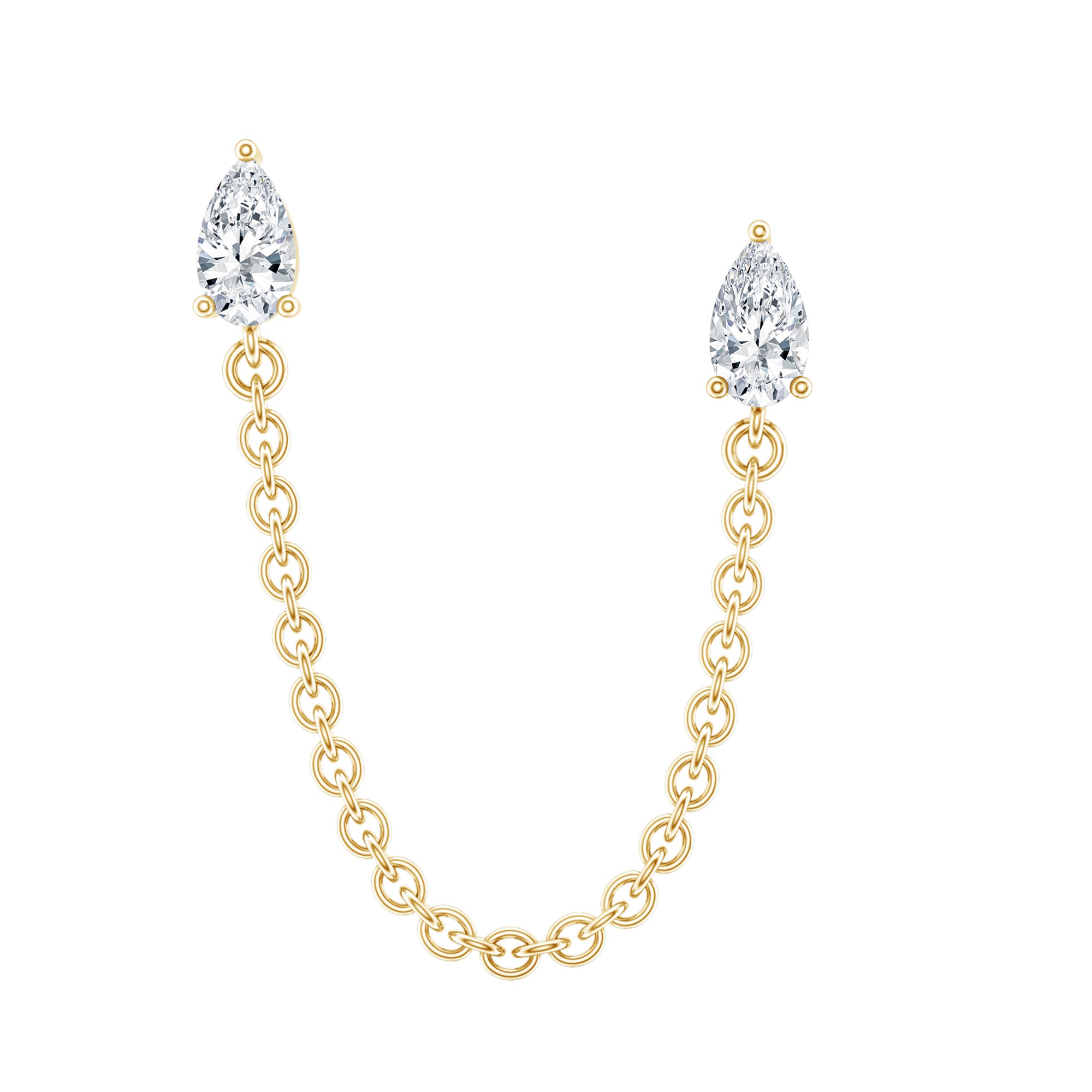 Pear Shape Diamond Chain Double Piercing Earring Natural - ( HI-SI ) - Rosec Jewels