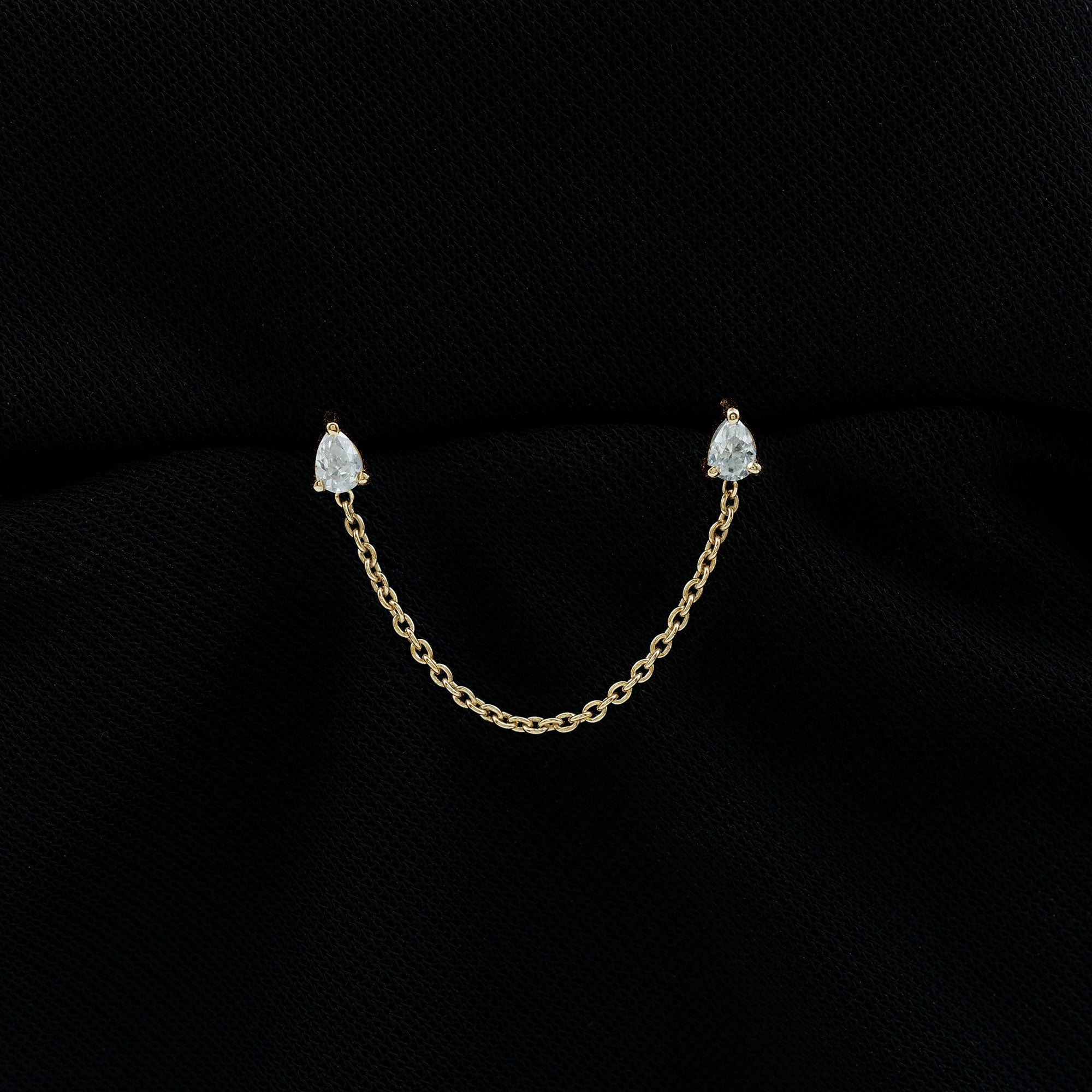 Pear Shape Diamond Chain Double Piercing Earring Natural - ( HI-SI ) - Rosec Jewels