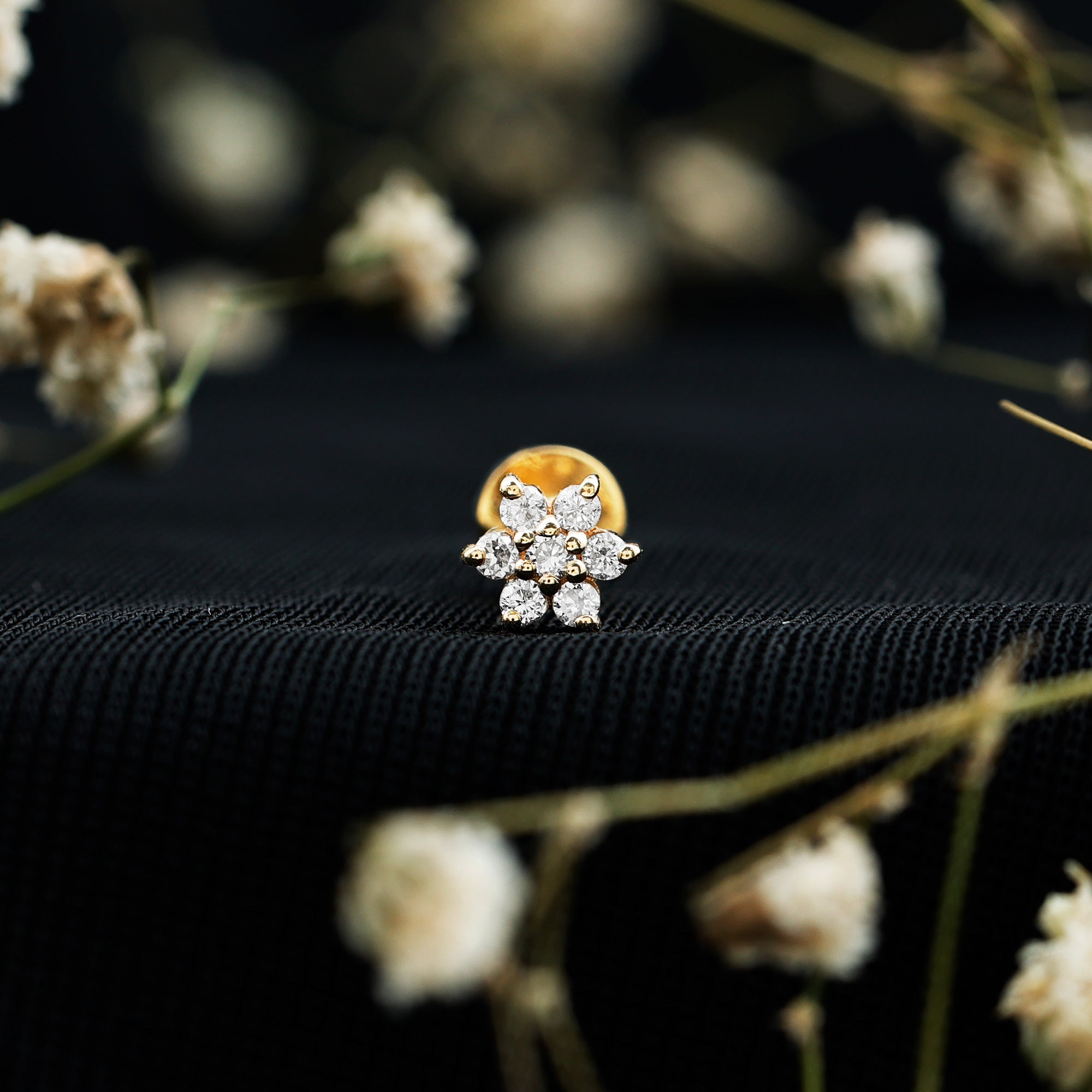Simple Diamond Flower Cartilage Earring Natural - ( HI-SI ) - Rosec Jewels