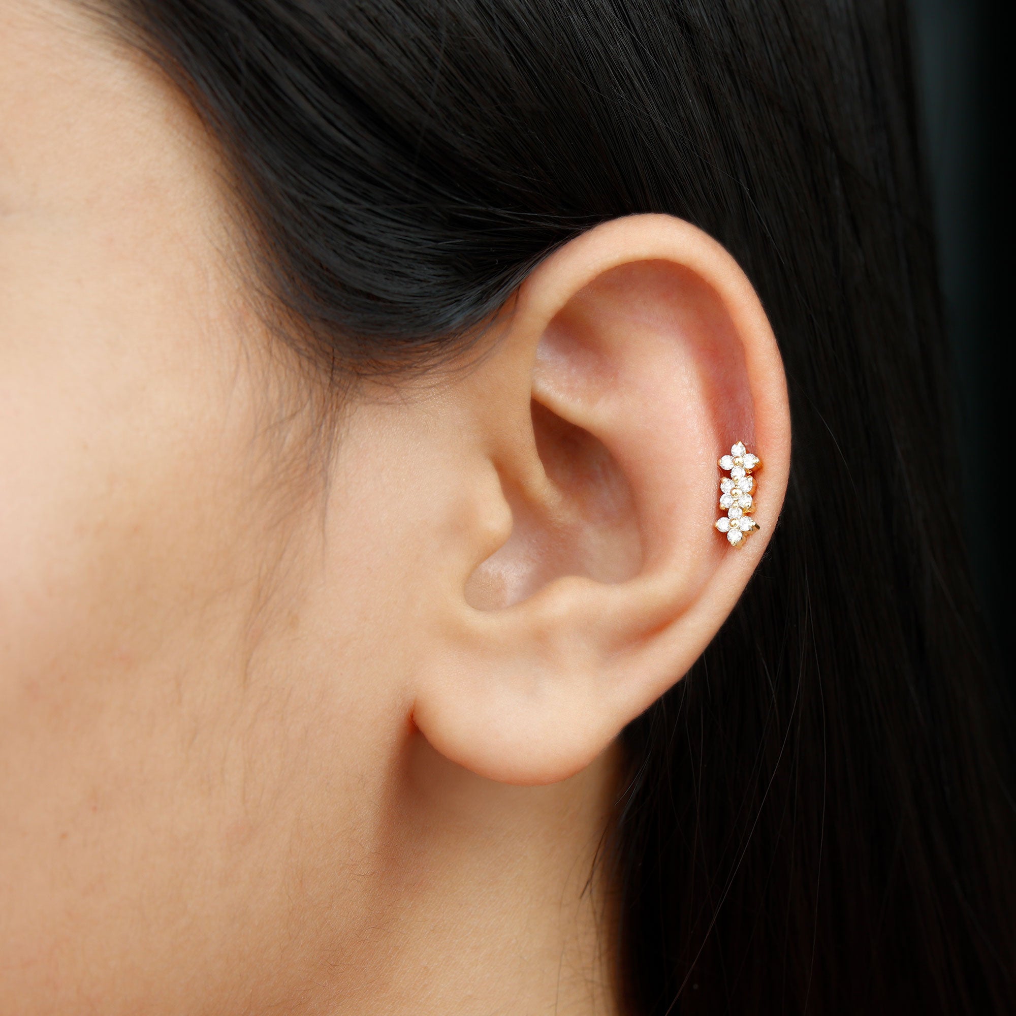 Diamond Flower Crawler Earring for Helix Piercing Natural - ( HI-SI ) - Rosec Jewels