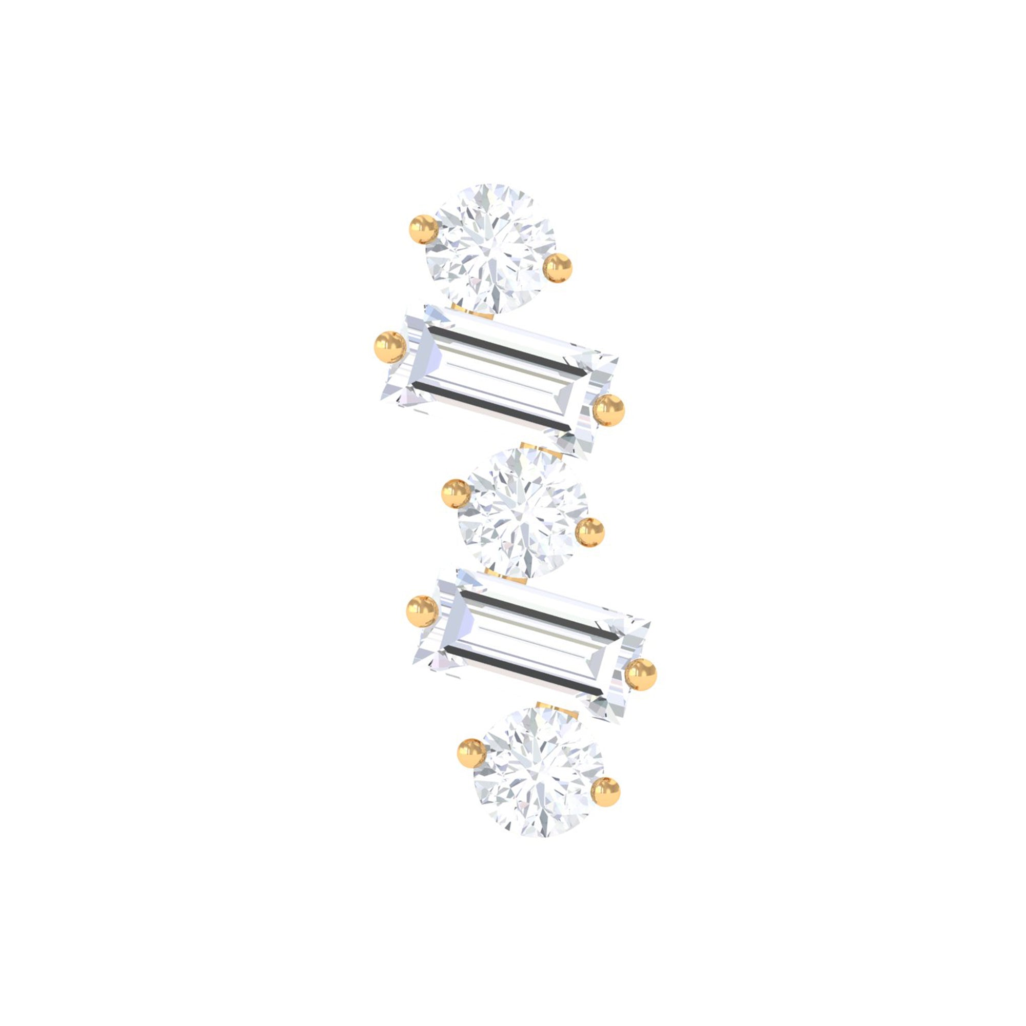 Baguette Shape Diamond Cartilage Piercing Earring Natural - ( HI-SI ) - Rosec Jewels