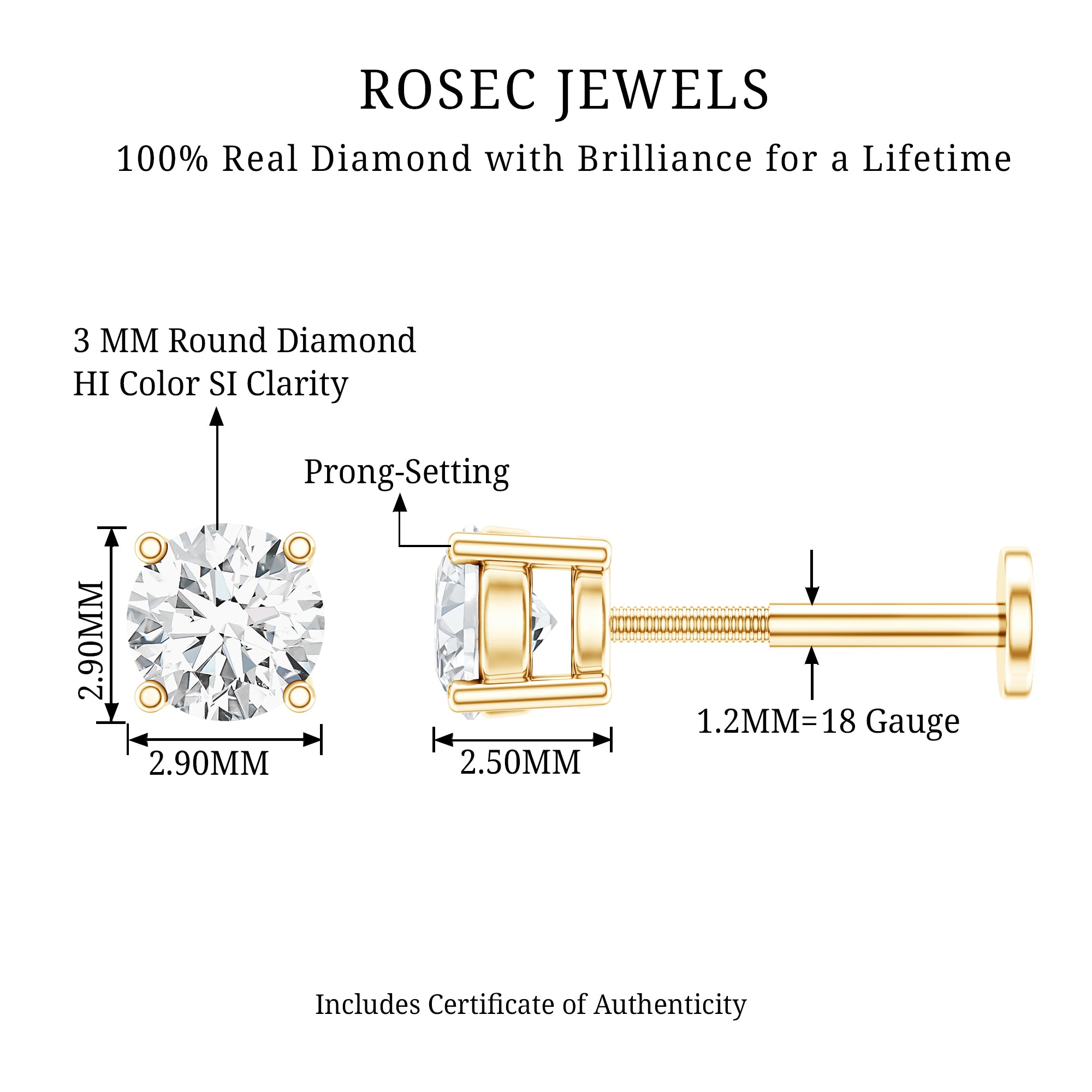 Minimalist Diamond Solitaire Conch Earring Natural - ( HI-SI ) - Rosec Jewels