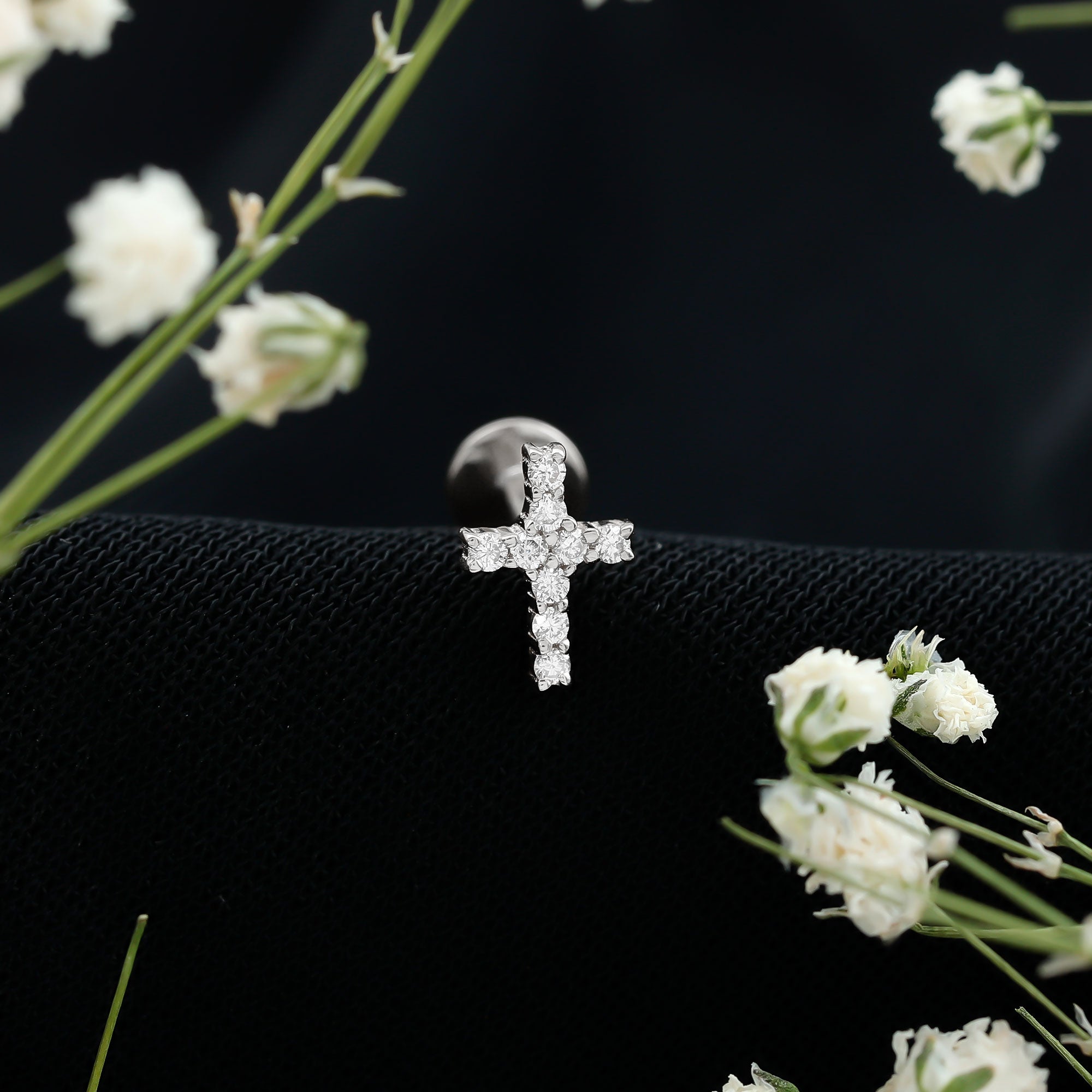 Rosec Jewels-Minimalist Diamond Cross Cartilage Earring