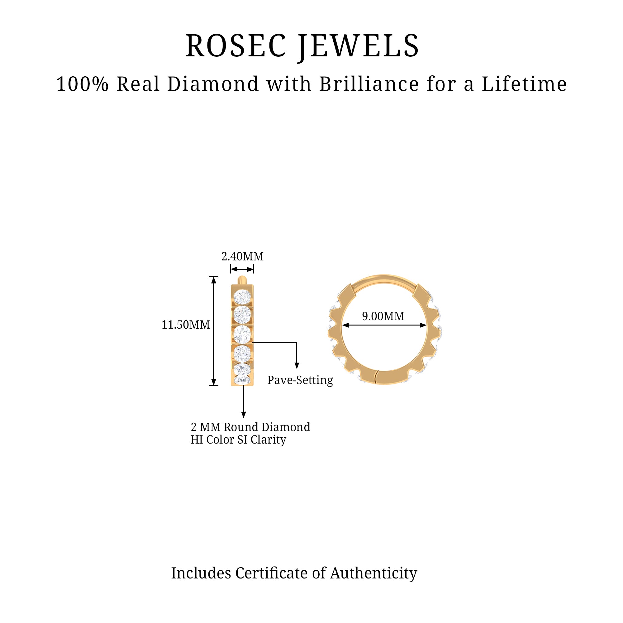 Certified Diamond Helix Huggie Hoop Earring Natural - ( HI-SI ) - Rosec Jewels