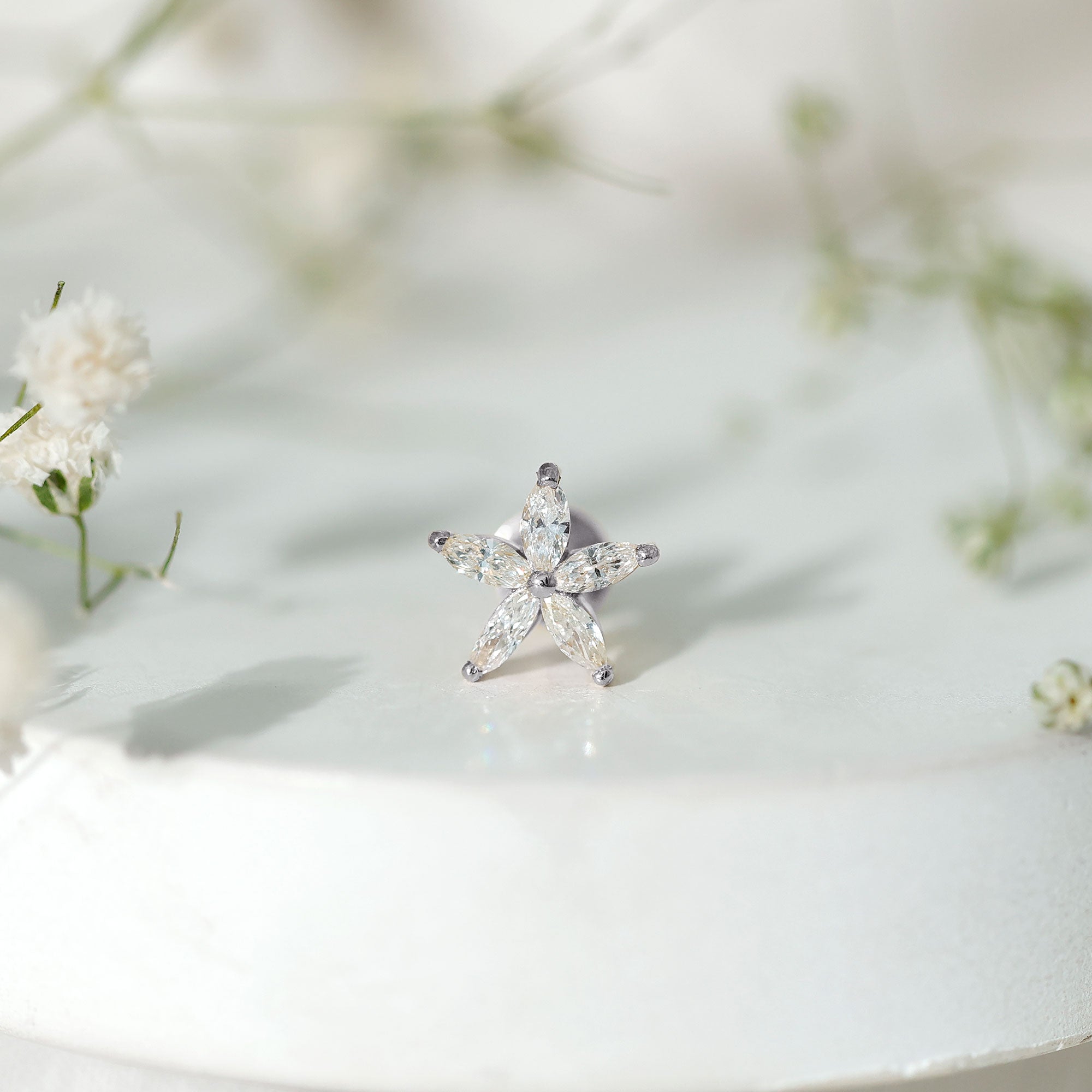 Marquise Diamond Floral Upper Lobe Earring Natural - ( HI-SI ) - Rosec Jewels