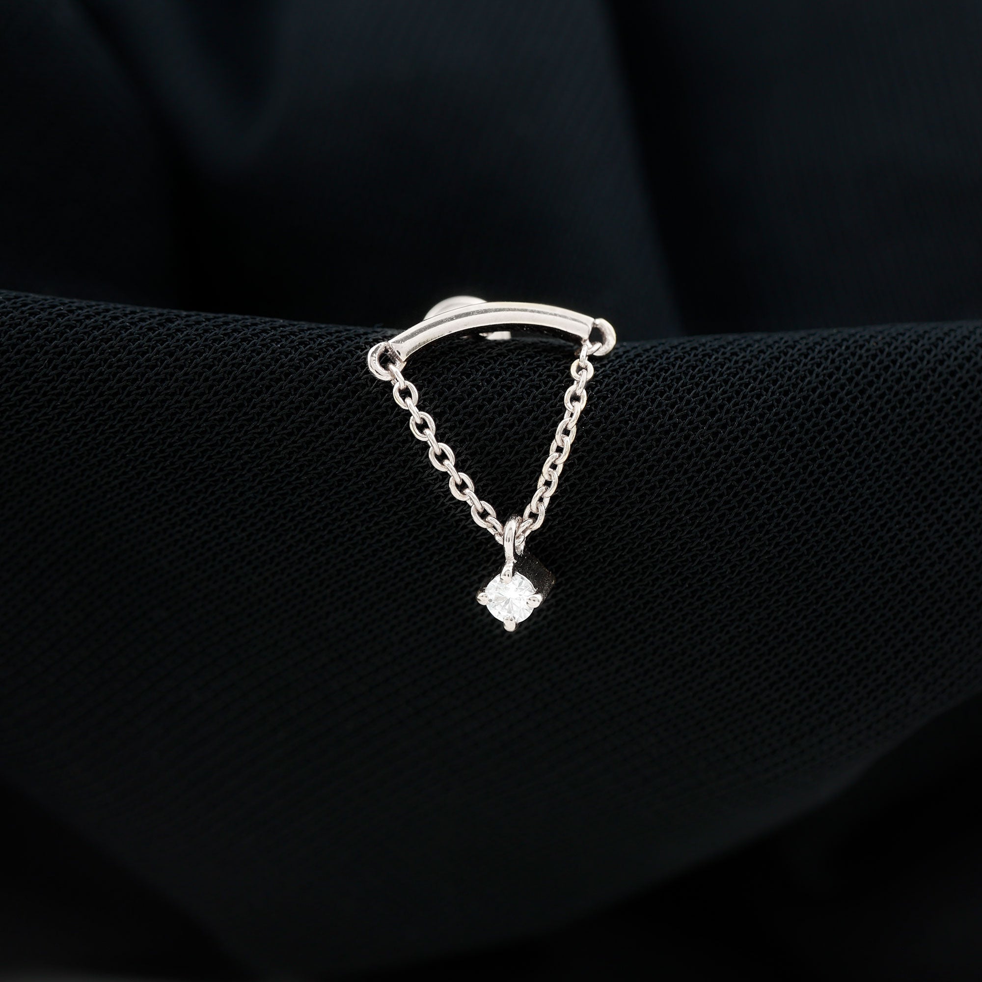 Single Diamond Hidden Helix Earring with Chain Natural - ( HI-SI ) - Rosec Jewels
