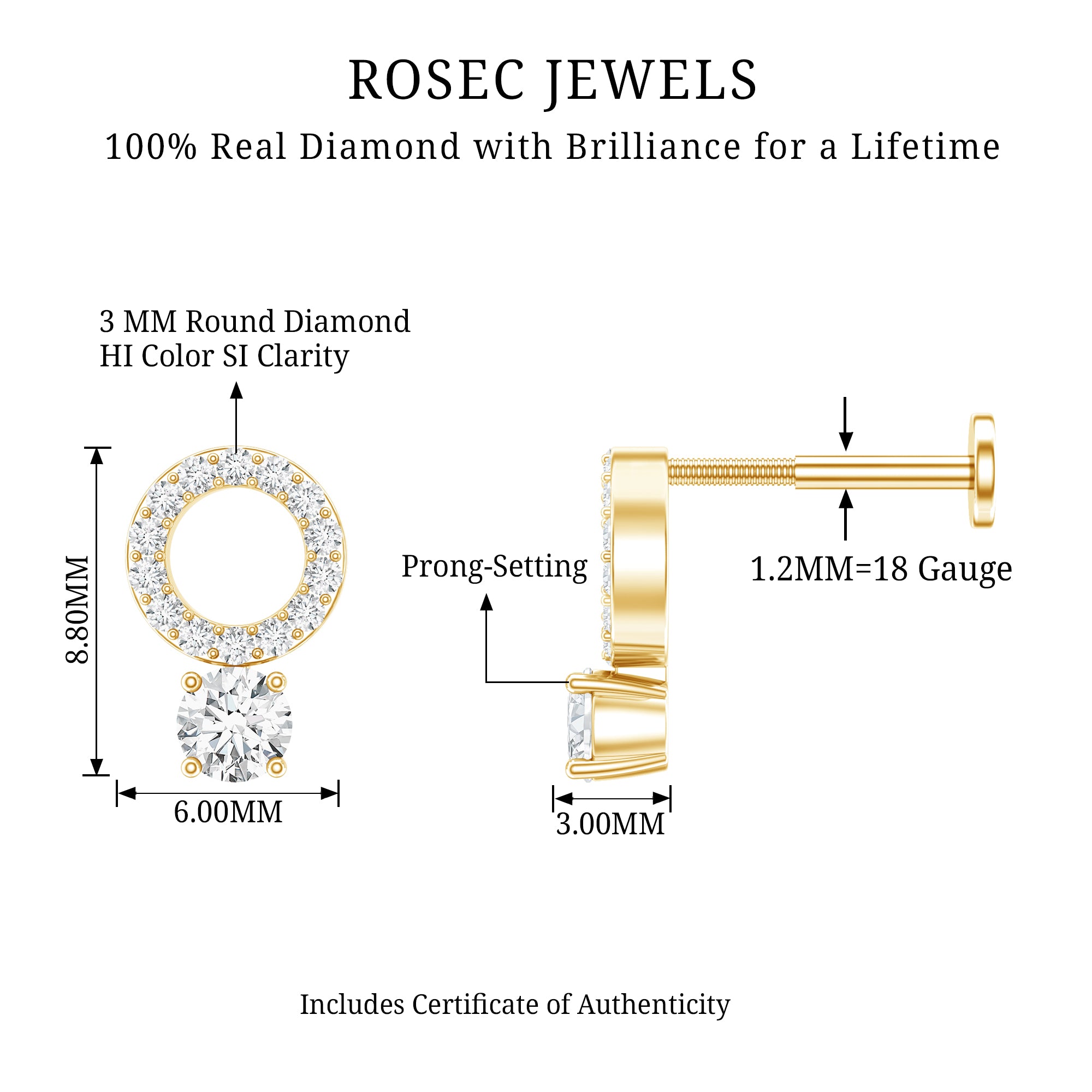 Minimalist Diamond Open Circle Helix Earring Natural - ( HI-SI ) - Rosec Jewels