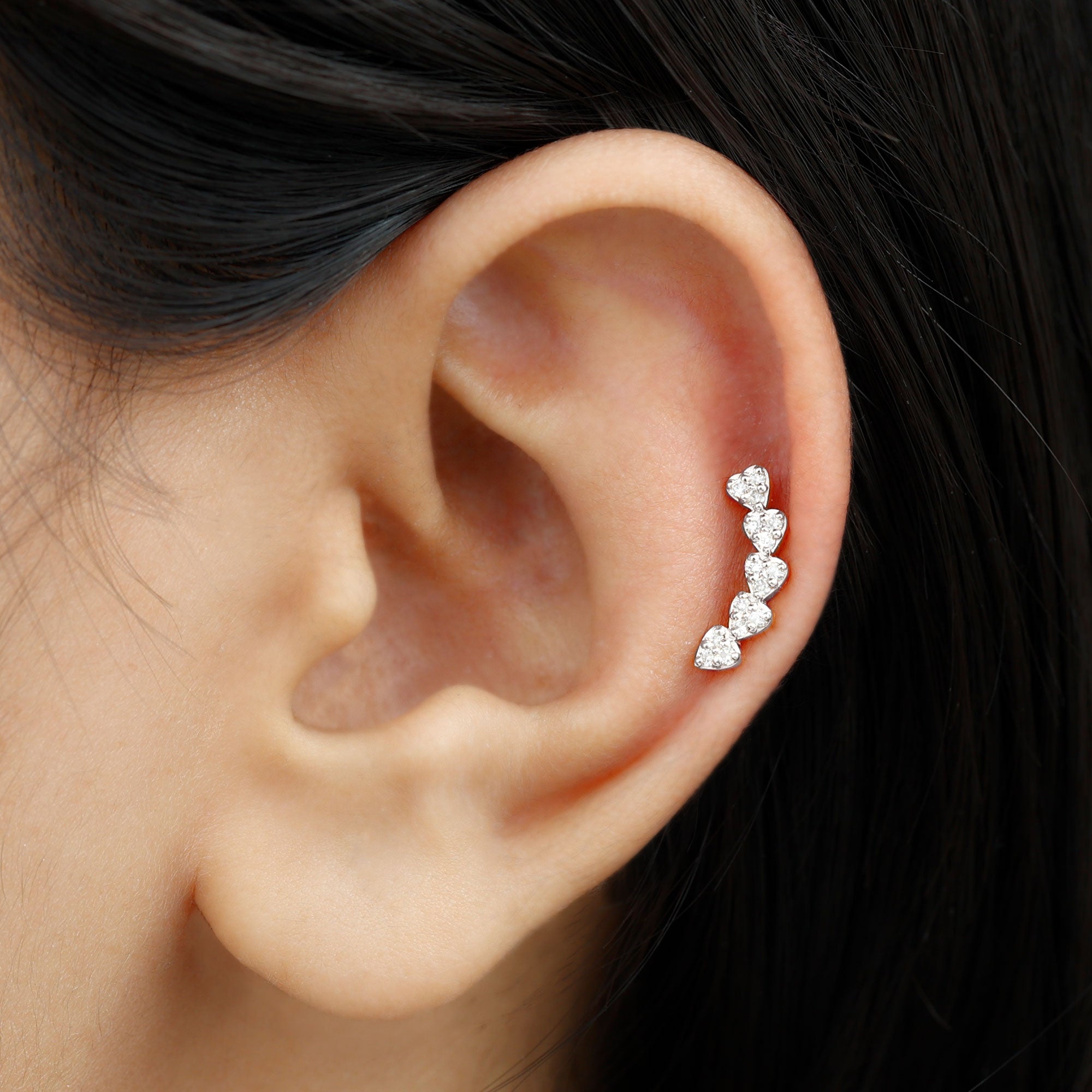 Diamond Heart Crawler Earring for Helix Piercing Natural - ( HI-SI ) - Rosec Jewels