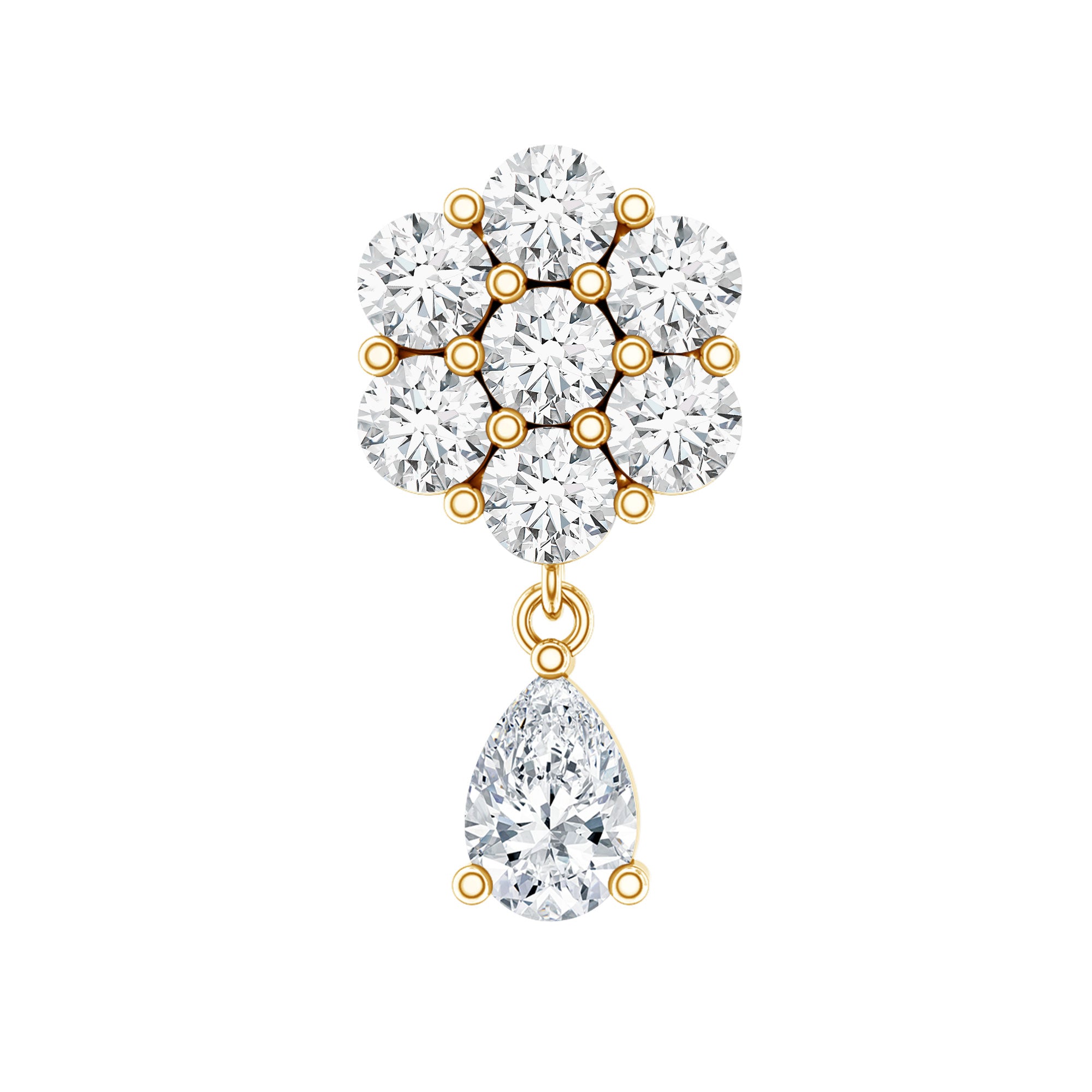 Elegant Diamond Flower Cartilage Drop Earring Natural - ( HI-SI ) - Rosec Jewels