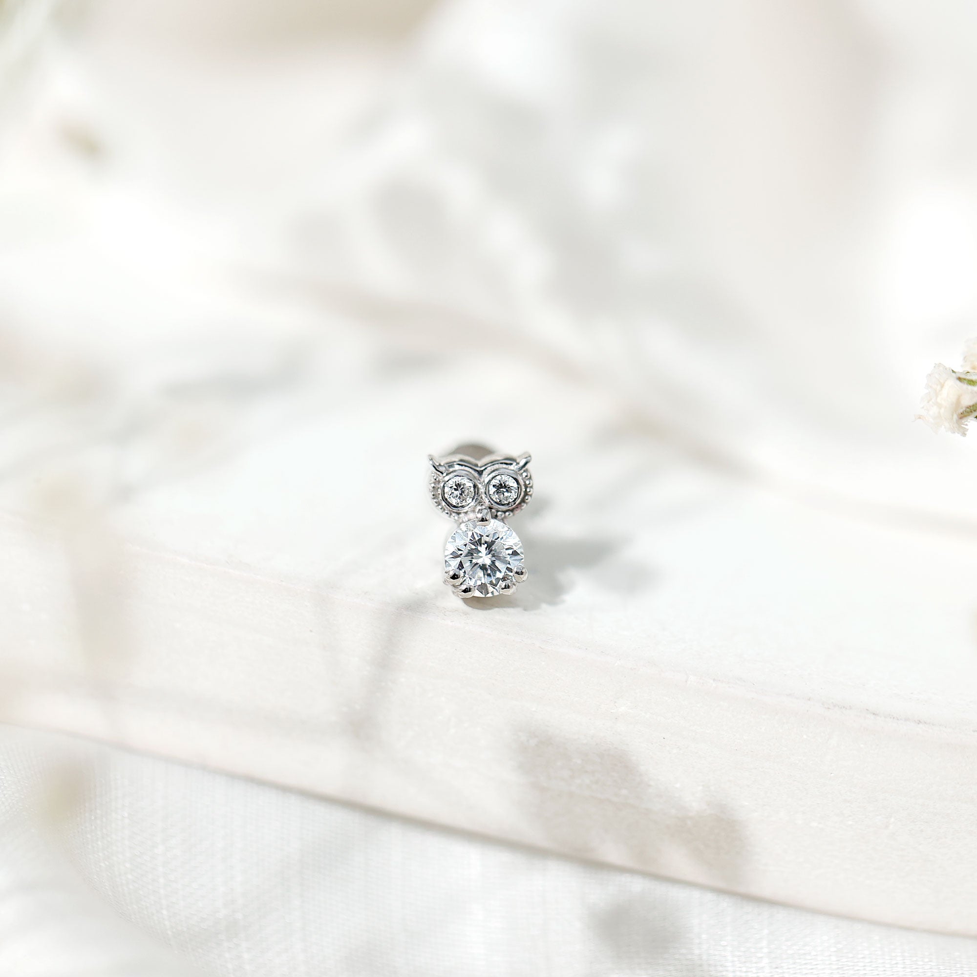 Diamond Owl Earring for Cartilage Piercing Natural - ( HI-SI ) - Rosec Jewels