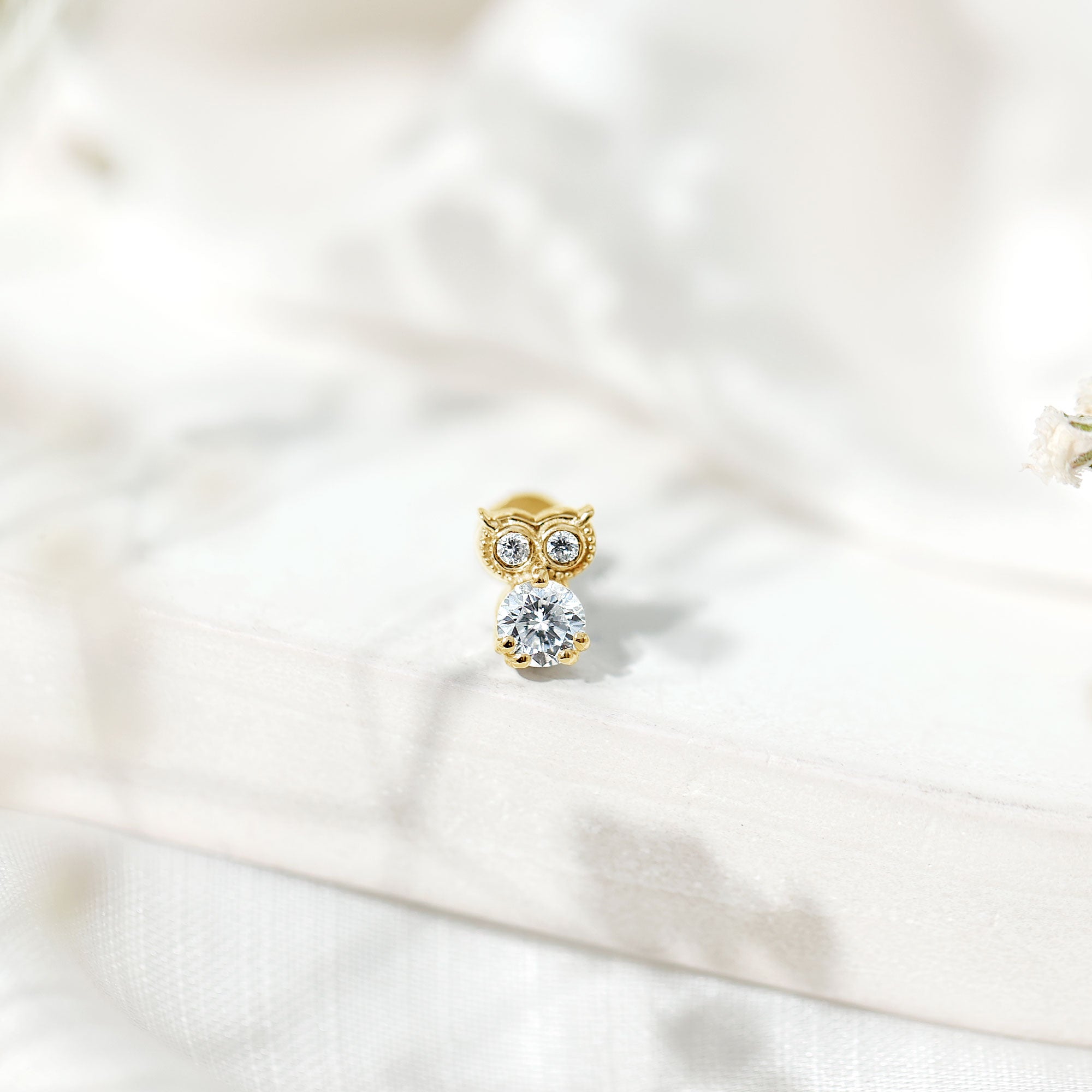 Diamond Owl Earring for Cartilage Piercing Natural - ( HI-SI ) - Rosec Jewels