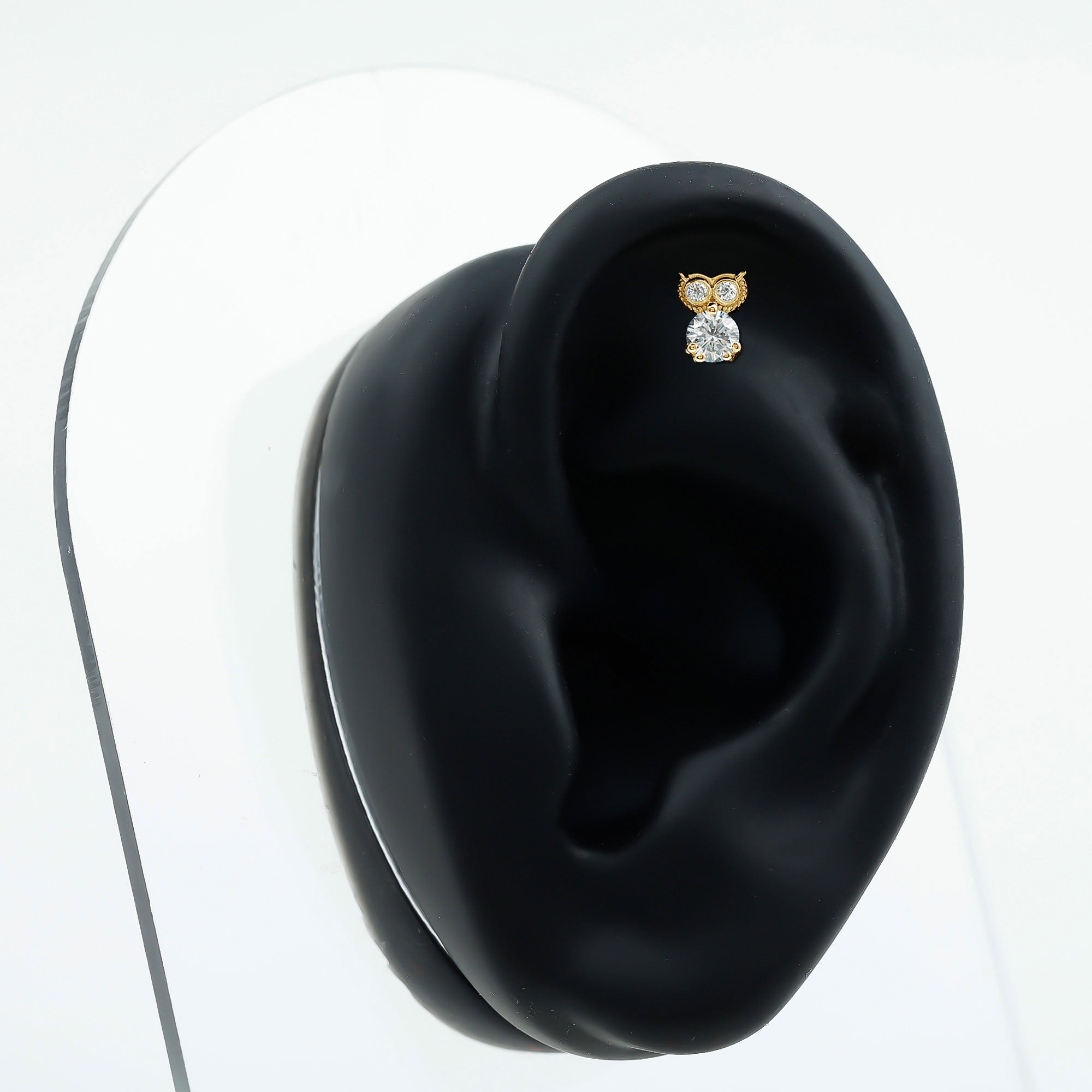 Diamond Owl Earring for Cartilage Piercing Natural - ( HI-SI ) - Rosec Jewels