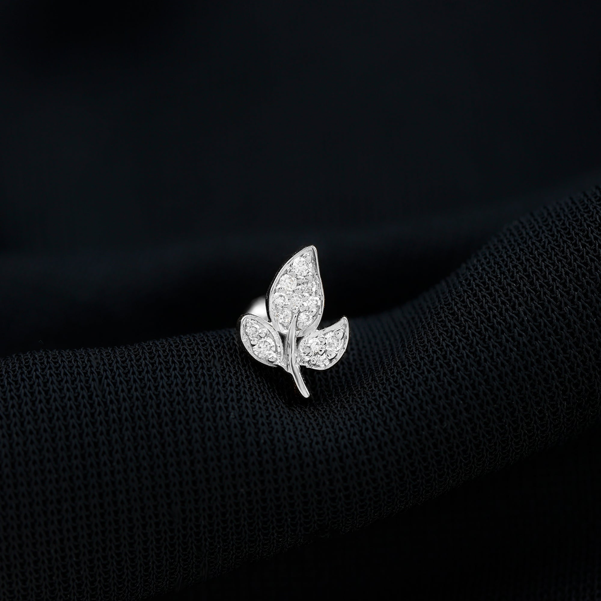Diamond Leaf Flat Back Cartilage Stud Earring (18G) – Nature Inspired Helix & Tragus Jewelry in Gold Natural - ( HI-SI ) - Rosec Jewels