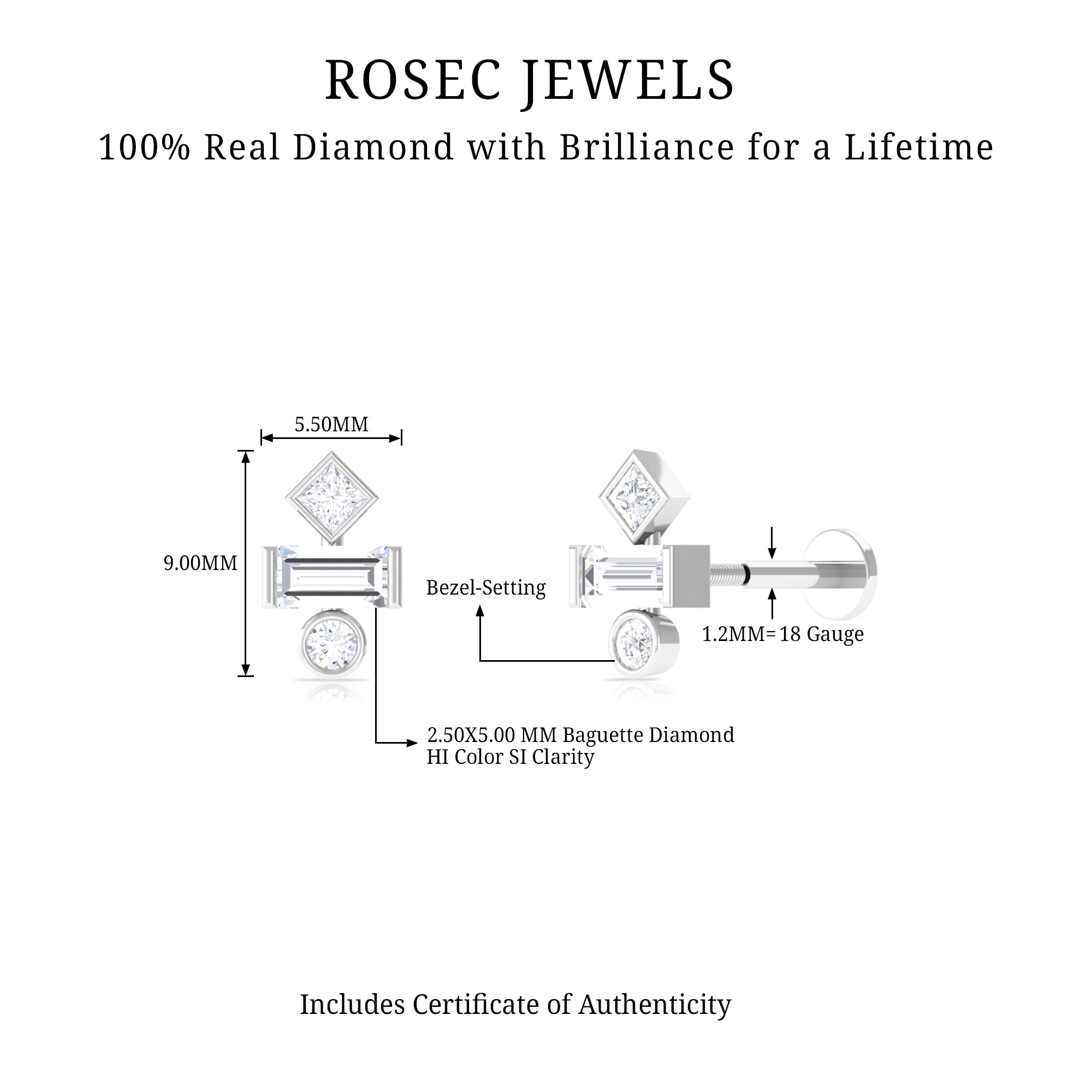 Three Multi Shape Diamond Helix Piercing Earring Natural - ( HI-SI ) - Rosec Jewels