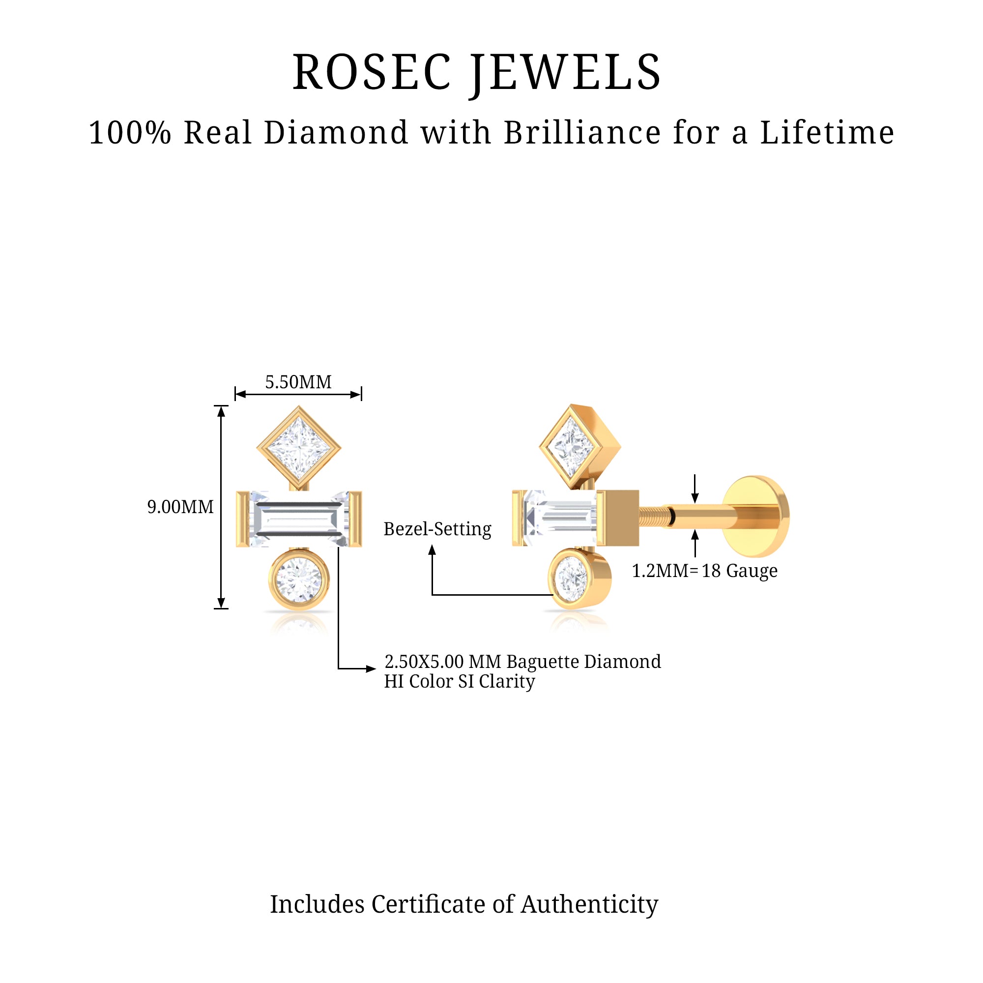 Three Multi Shape Diamond Helix Piercing Earring Natural - ( HI-SI ) - Rosec Jewels
