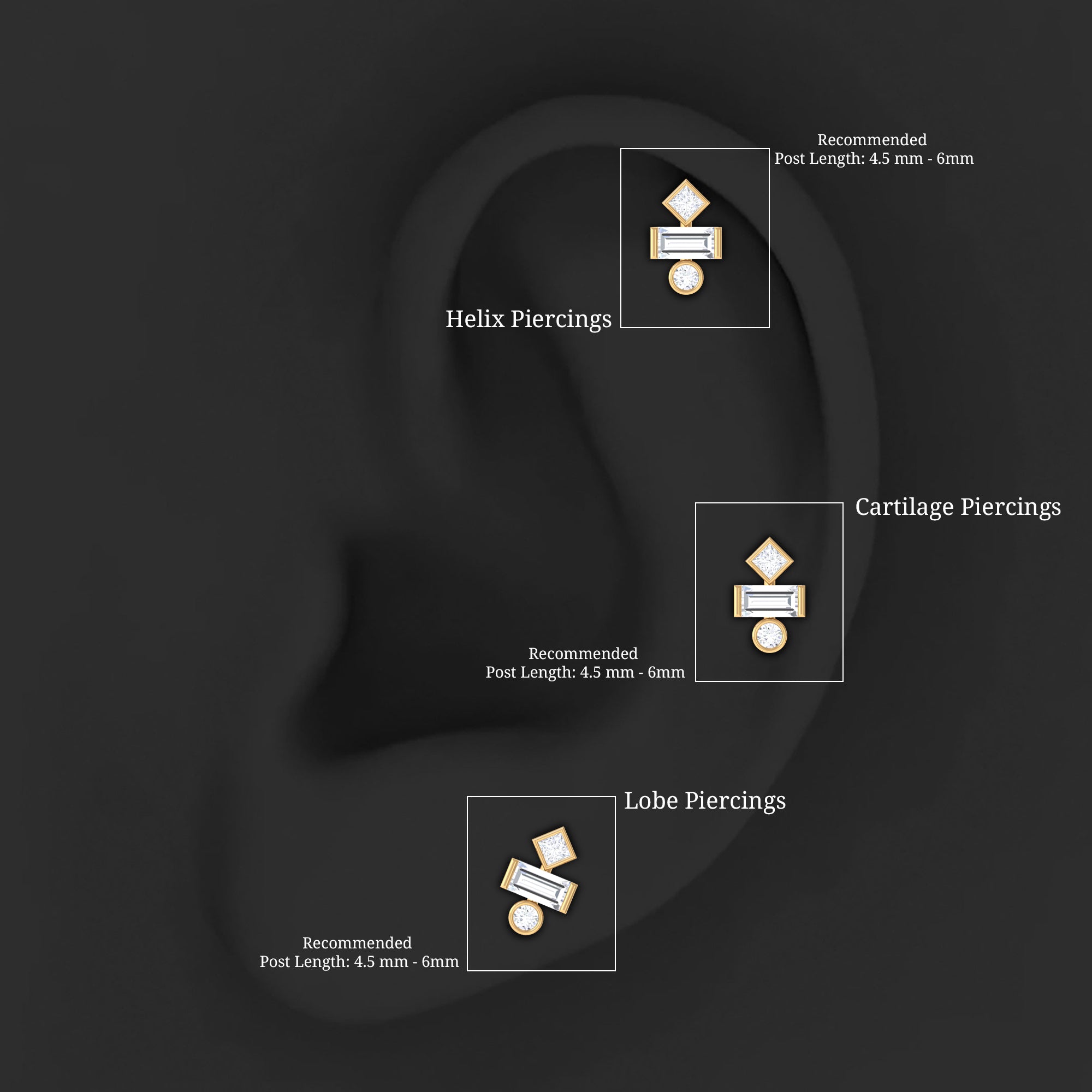 Three Multi Shape Diamond Helix Piercing Earring Natural - ( HI-SI ) - Rosec Jewels