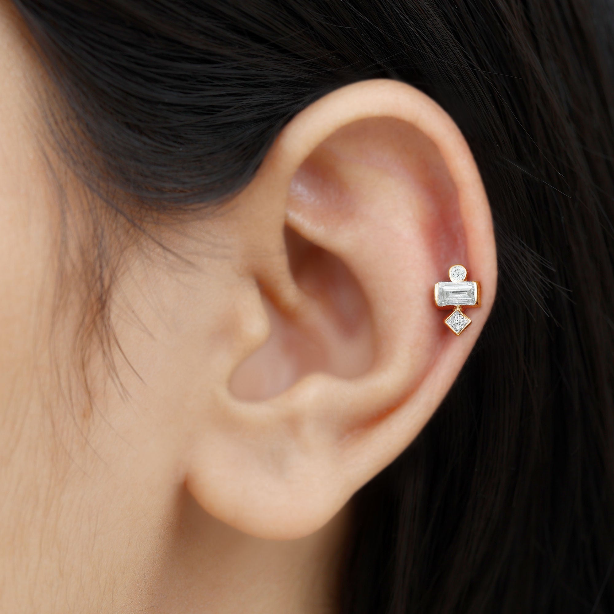 Three Multi Shape Diamond Helix Piercing Earring Natural - ( HI-SI ) - Rosec Jewels