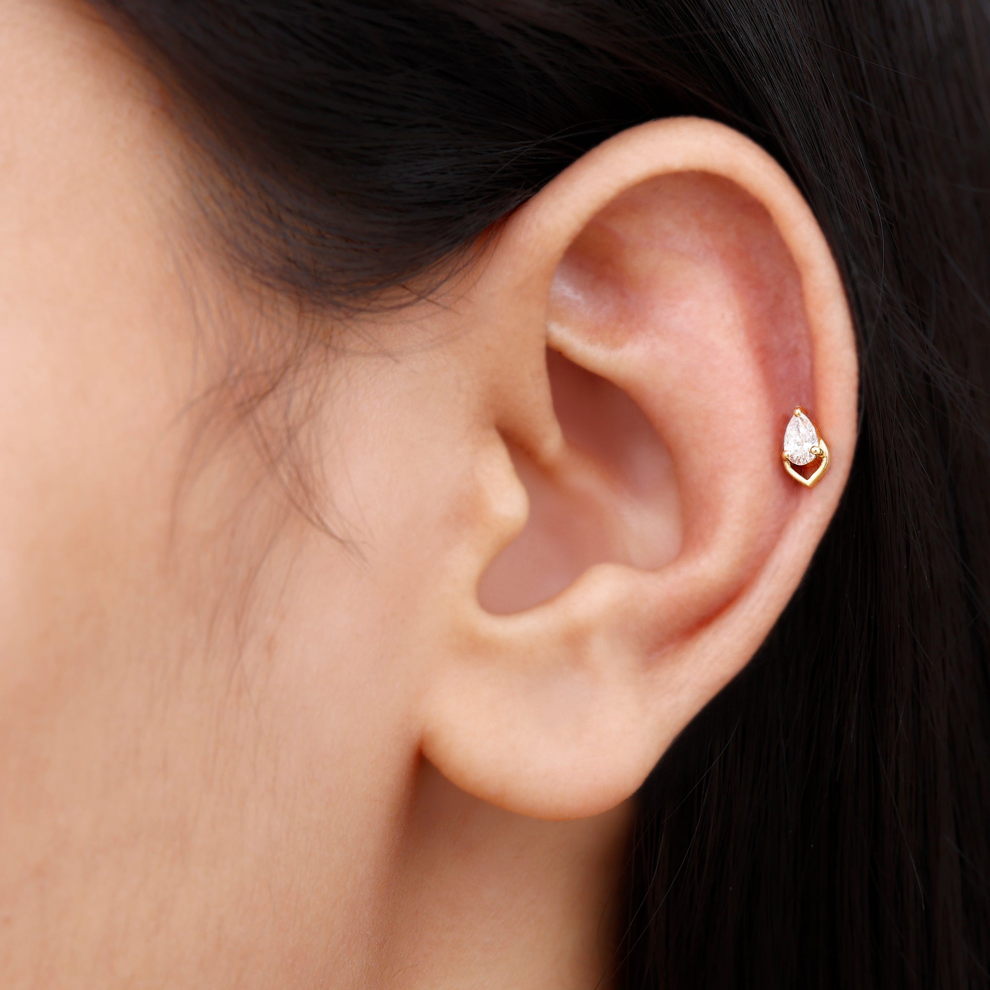 Pear Shape Diamond Solitaire Earring for Helix Piercing Natural - ( HI-SI ) - Rosec Jewels