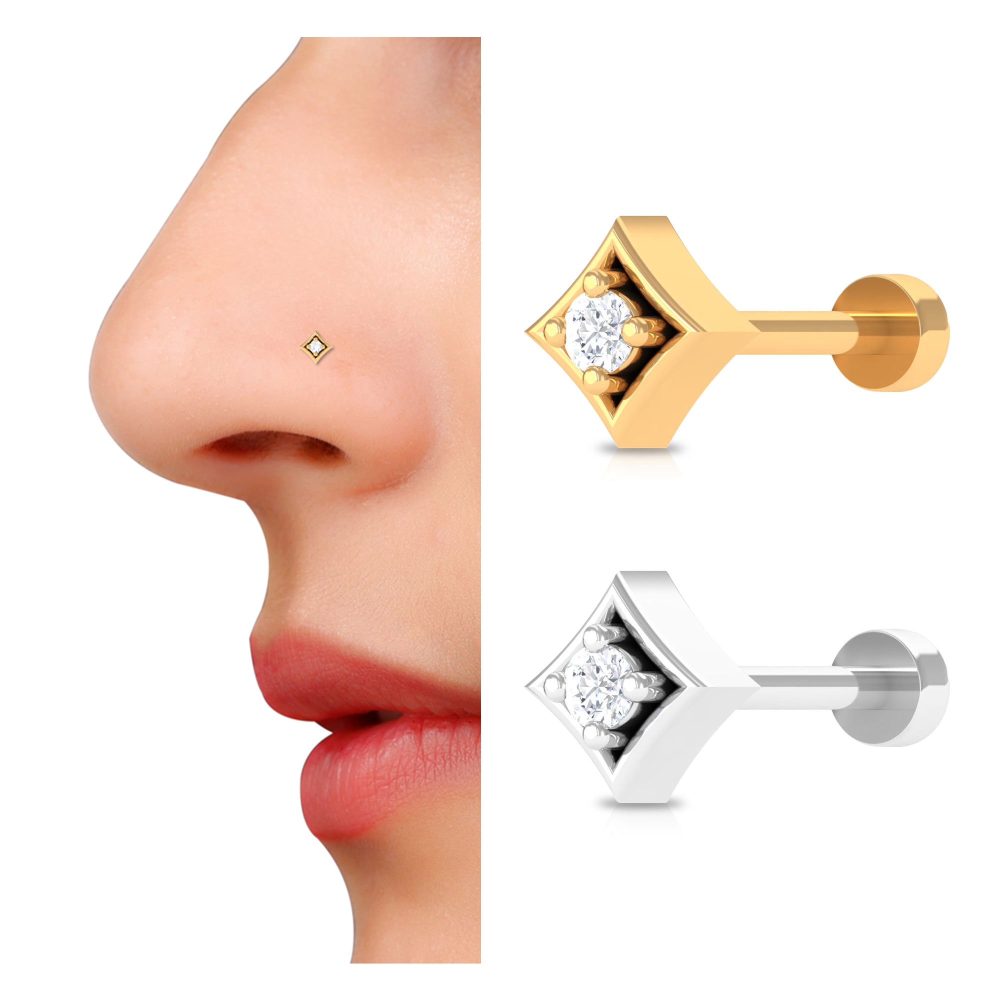 Classic Diamond Solitaire Nose Pin for Women Natural - ( HI-SI ) - Rosec Jewels
