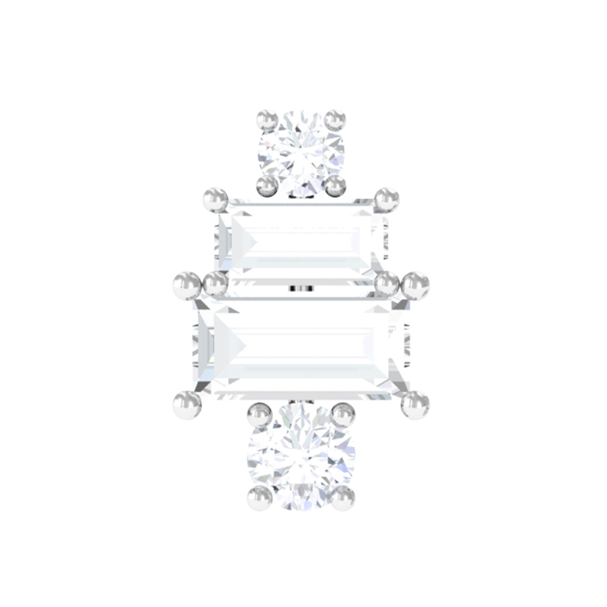 Double Baguette Diamond Cartilage Piercing Earring Natural - ( HI-SI ) - Rosec Jewels