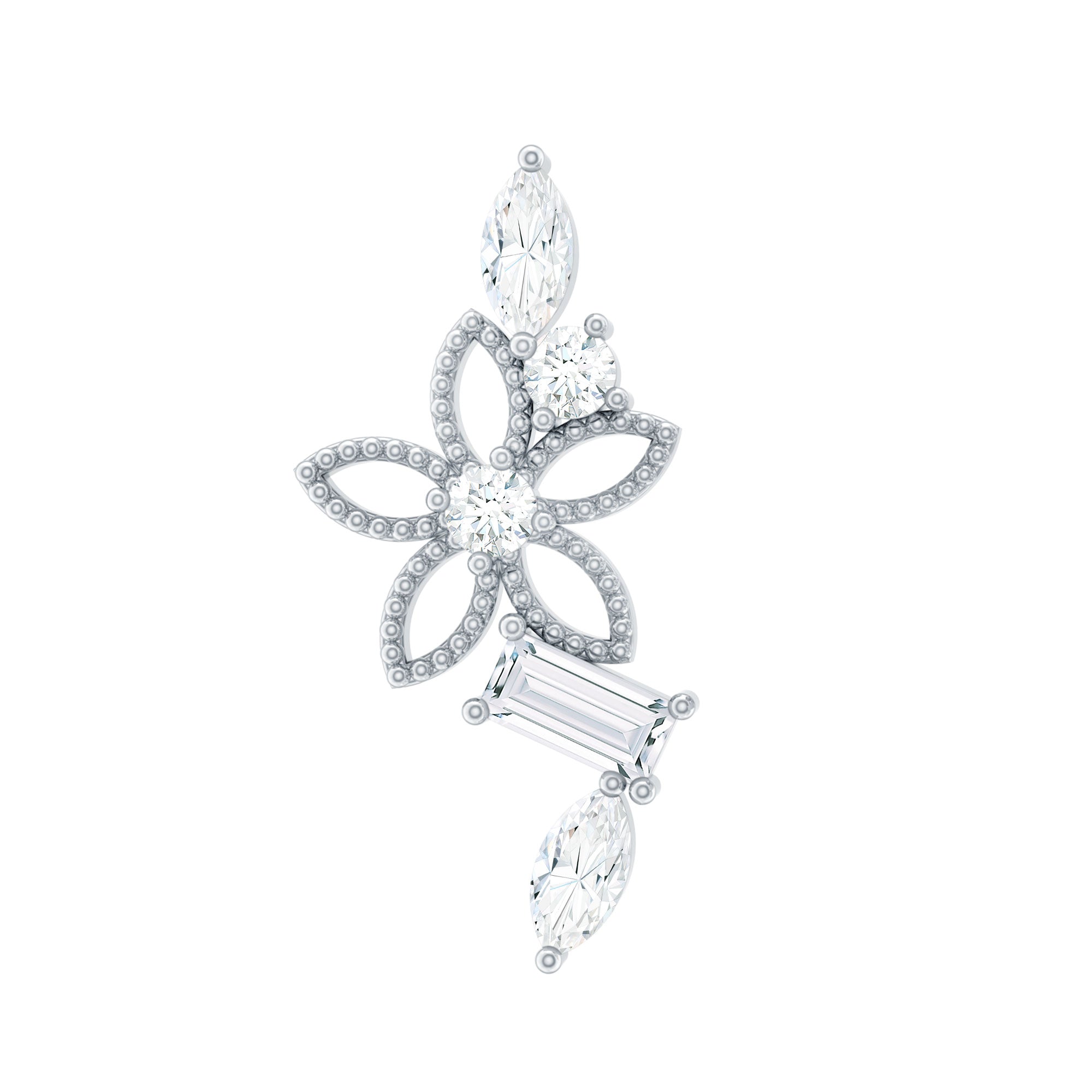 Real Diamond Flower Crawler Earring for Helix Piercing Natural - ( HI-SI ) - Rosec Jewels