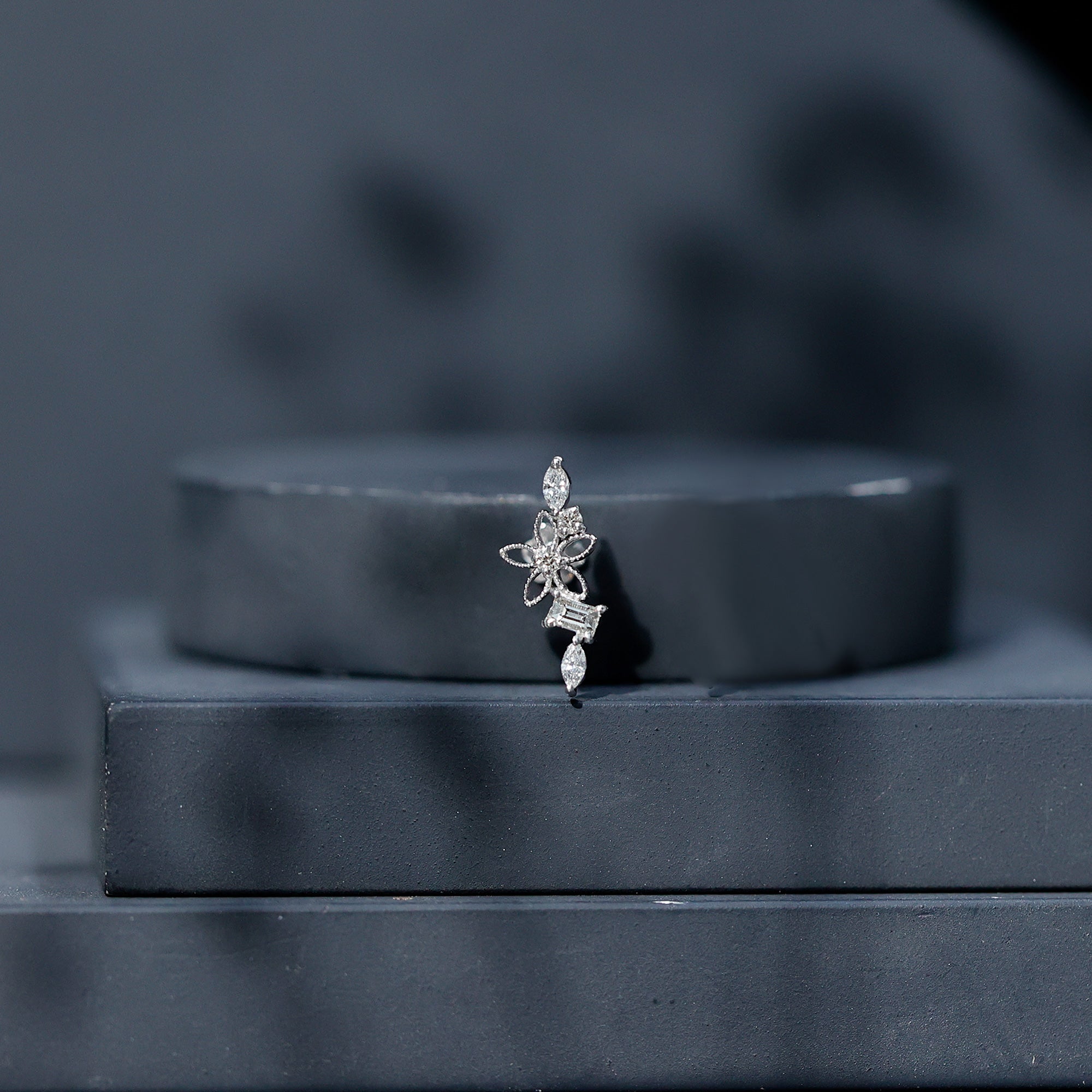 Real Diamond Flower Crawler Earring for Helix Piercing Natural - ( HI-SI ) - Rosec Jewels