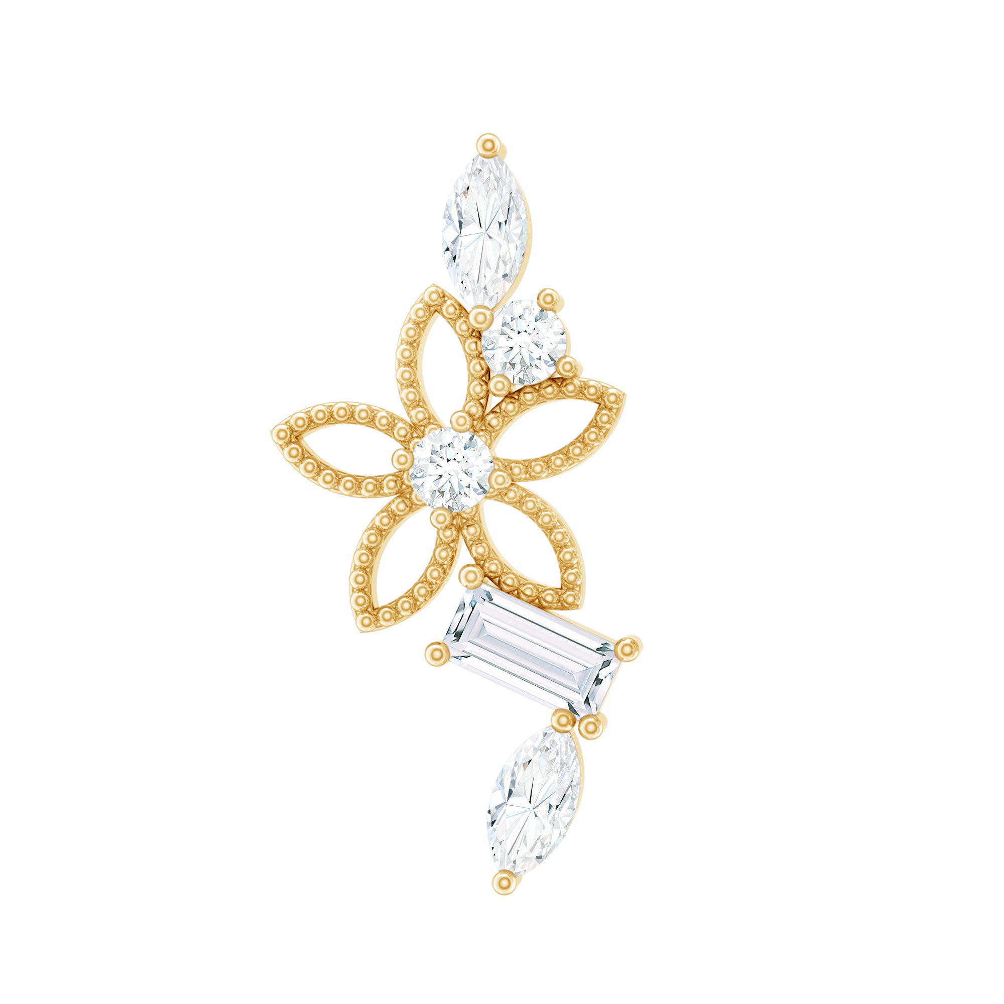 Real Diamond Flower Crawler Earring for Helix Piercing Natural - ( HI-SI ) - Rosec Jewels