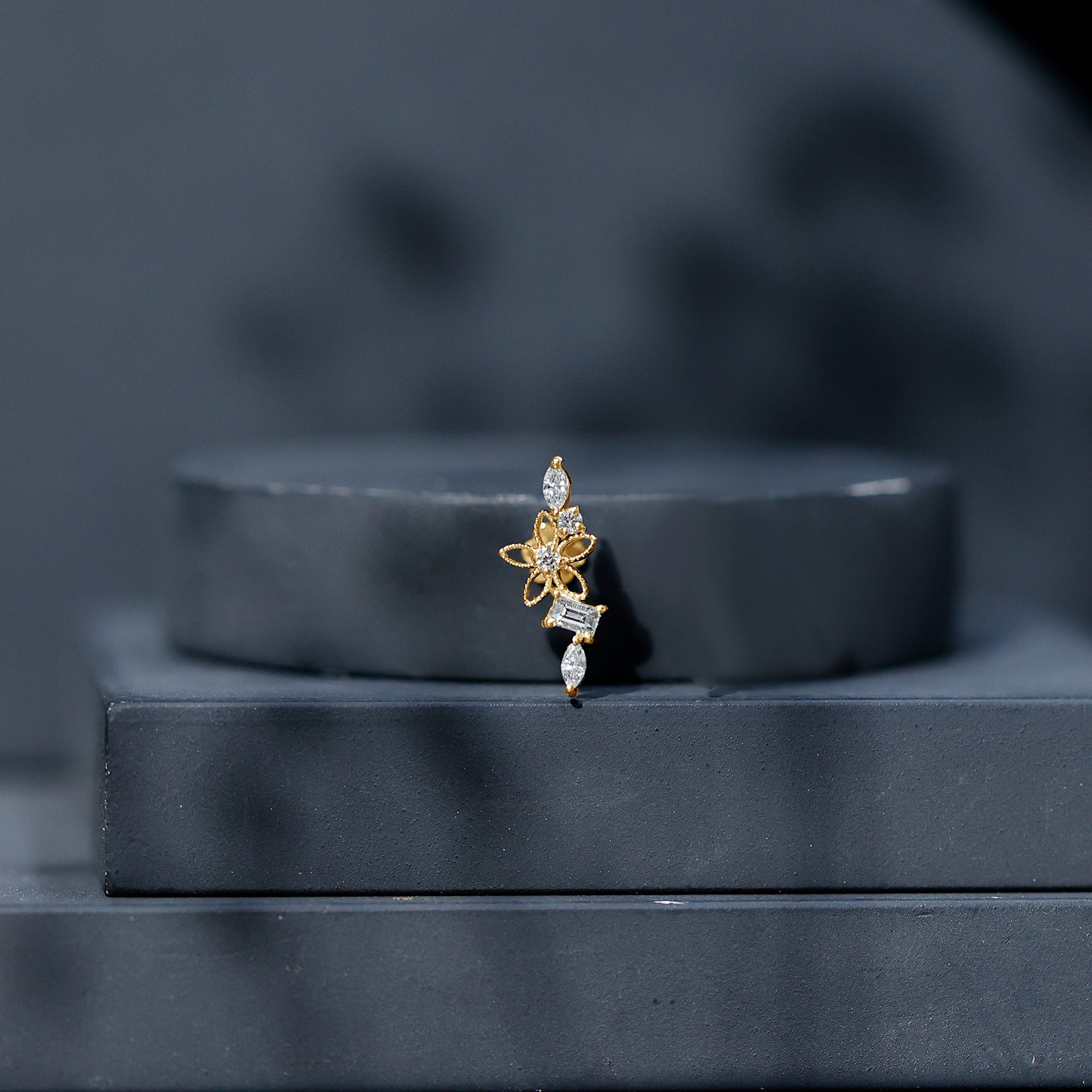 Real Diamond Flower Crawler Earring for Helix Piercing Natural - ( HI-SI ) - Rosec Jewels