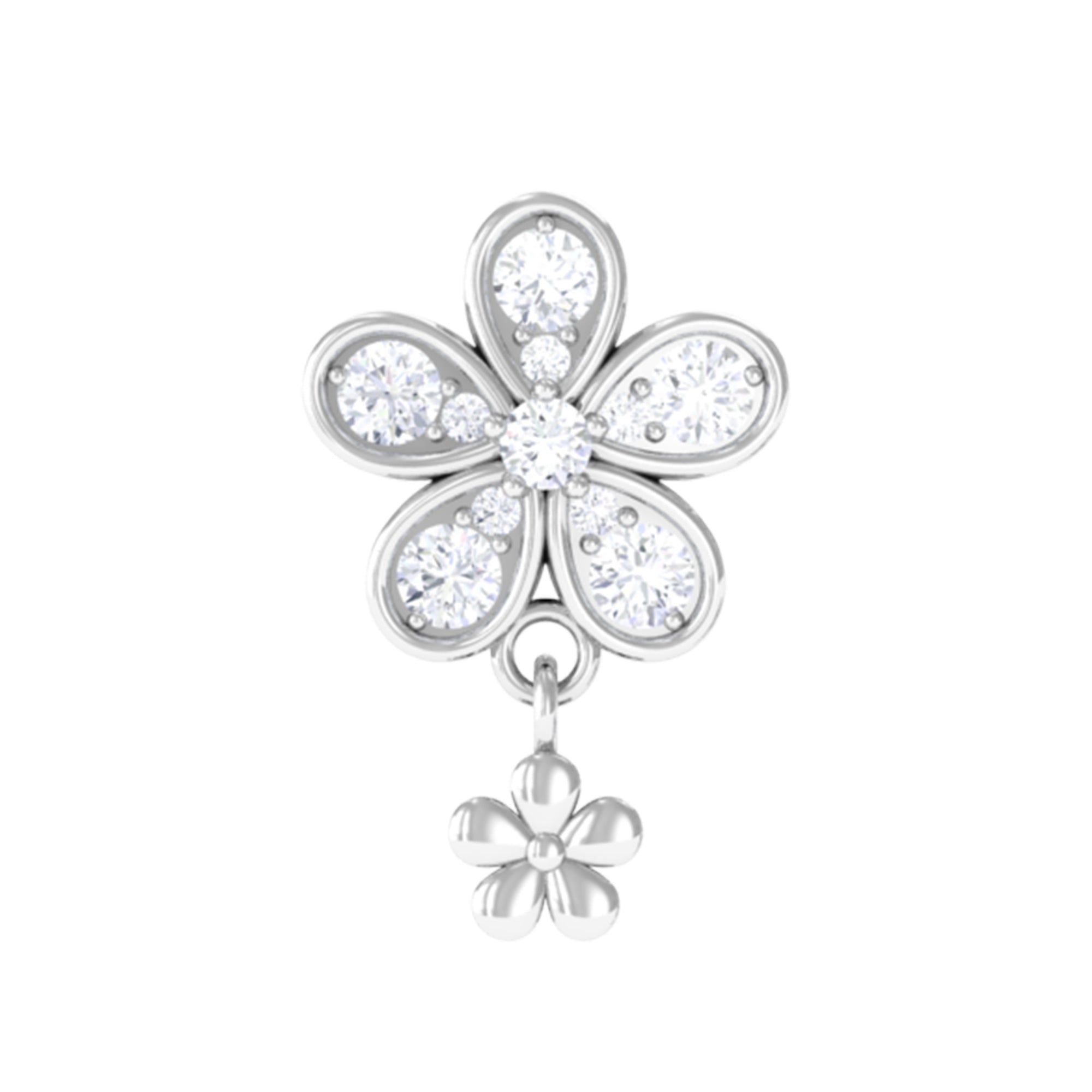 Certified Diamond Flower Helix Drop Earring Natural - ( HI-SI ) - Rosec Jewels