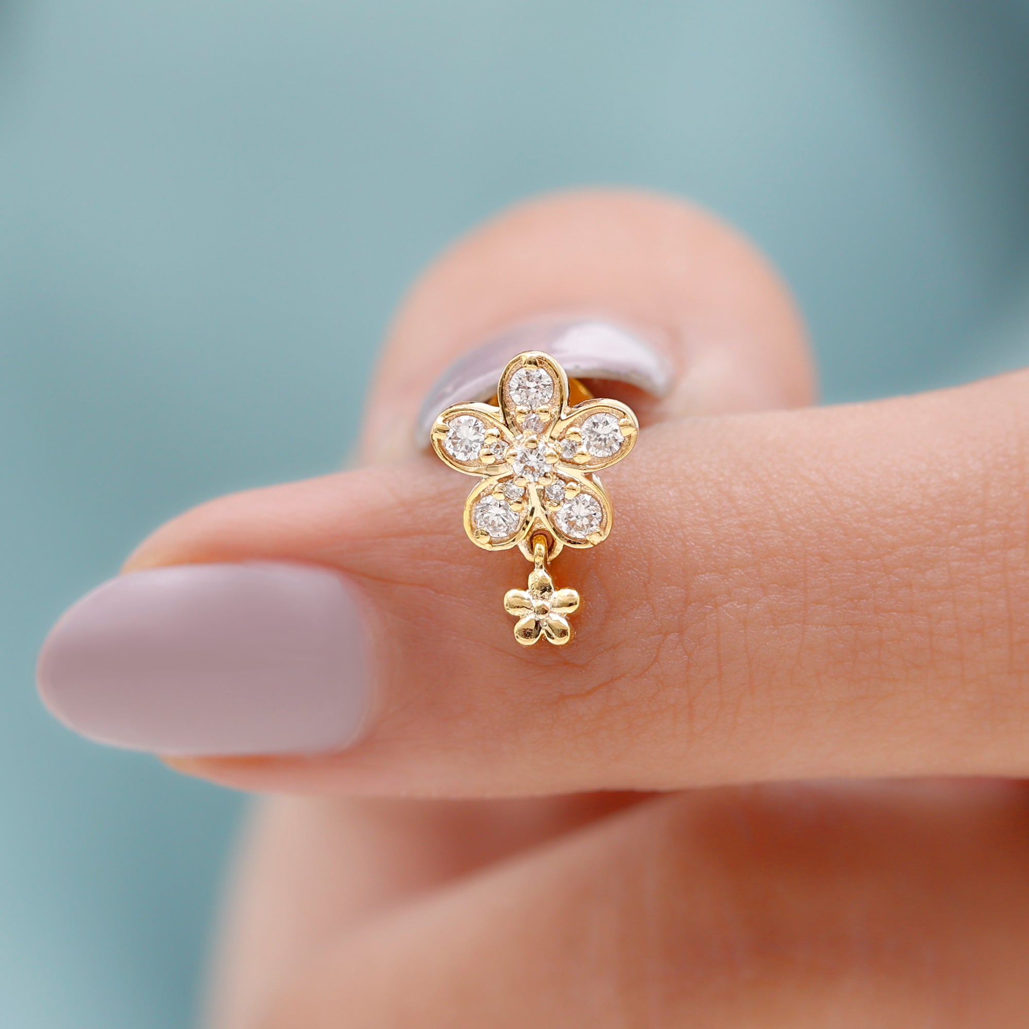 Rosec Jewels-Certified Diamond Flower Helix Drop Earring