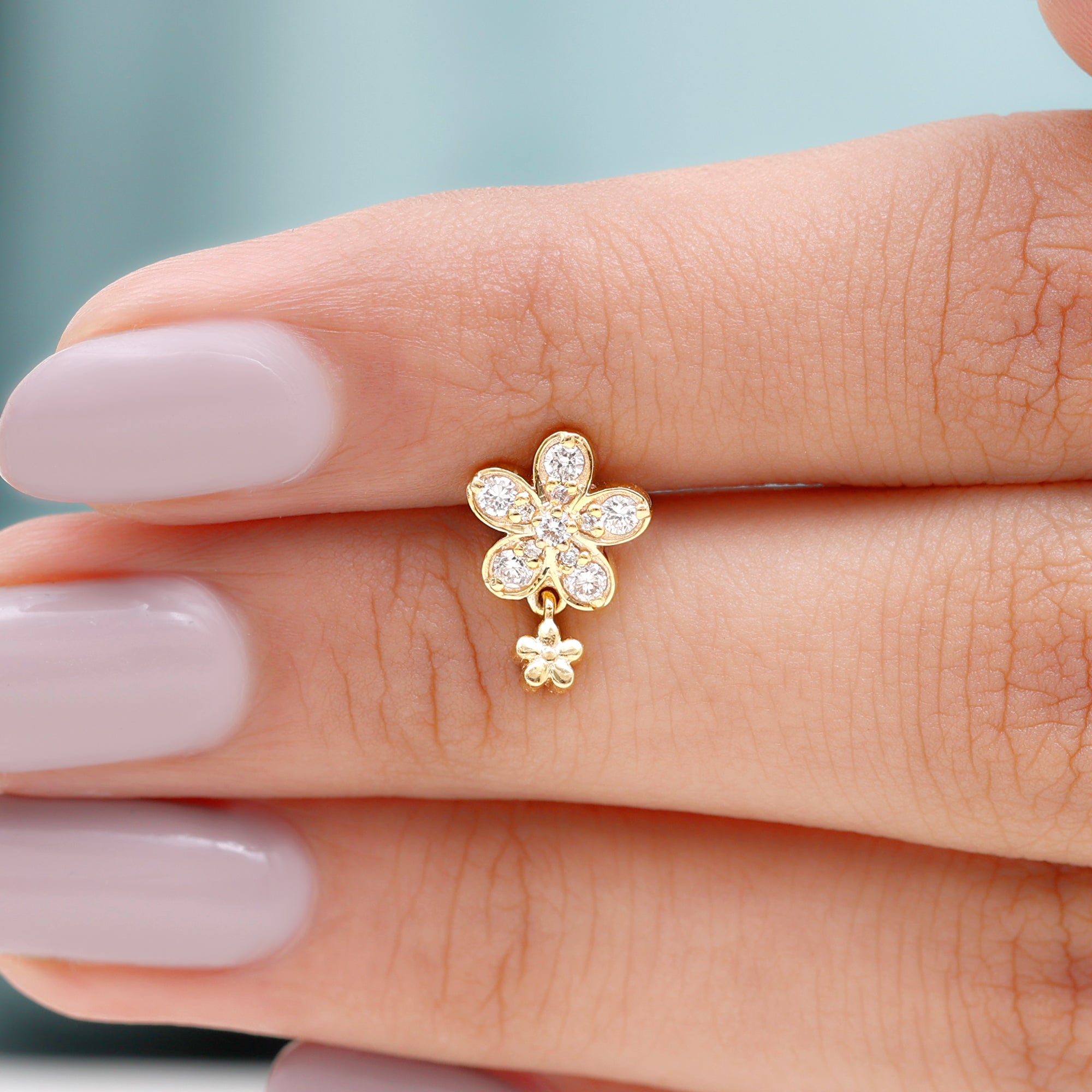 Rosec Jewels-Certified Diamond Flower Helix Drop Earring