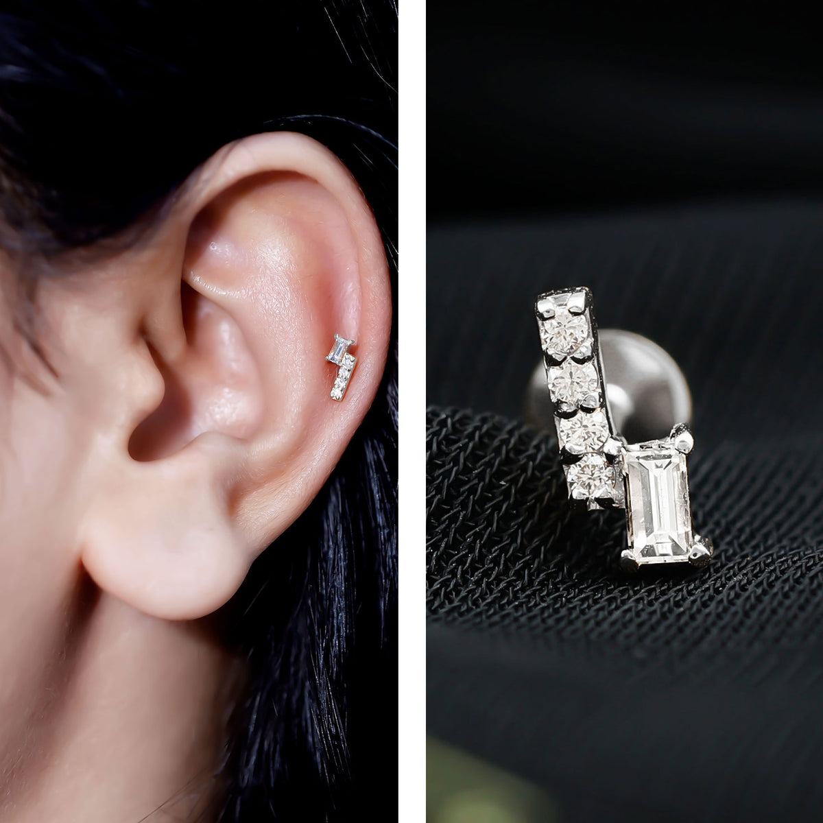 Minimalist Diamond Tragus Piercing Earring Natural - ( HI-SI ) - Rosec Jewels