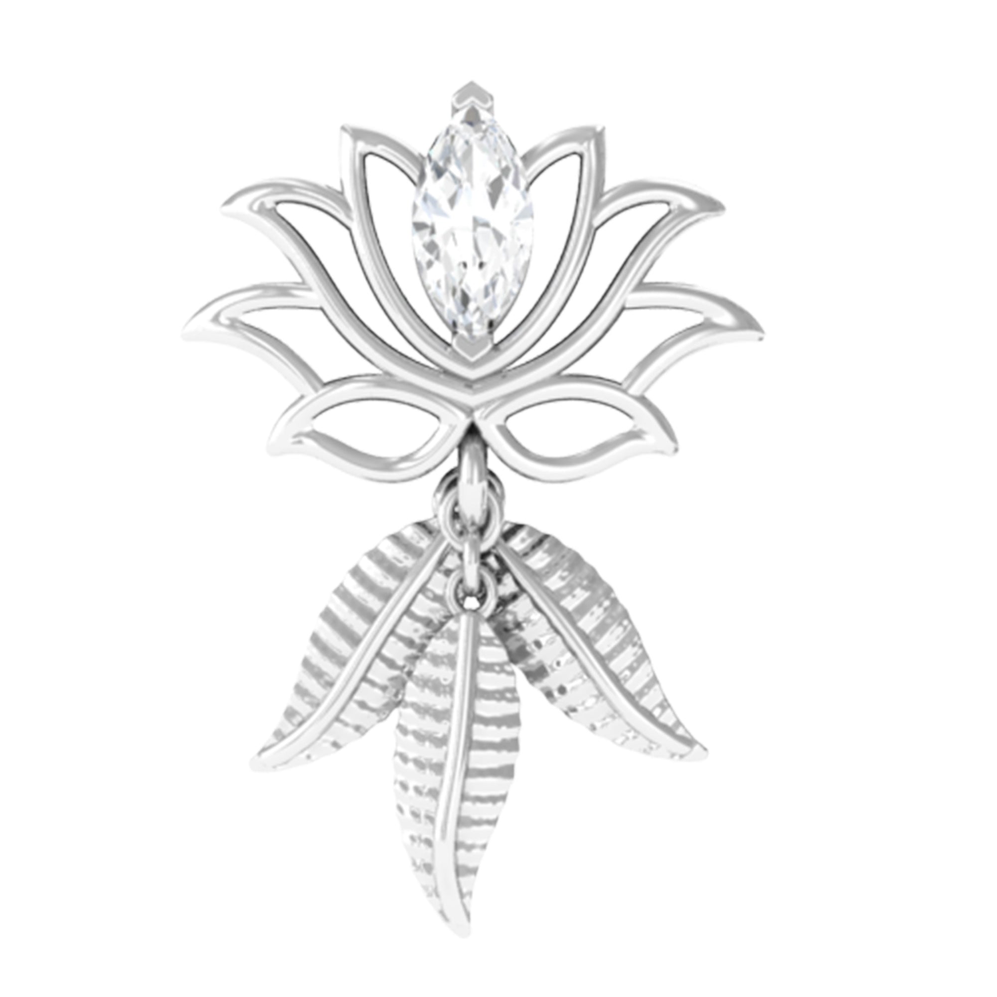 Marquise Diamond Lotus Flower Drop Earring Natural - ( HI-SI ) - Rosec Jewels