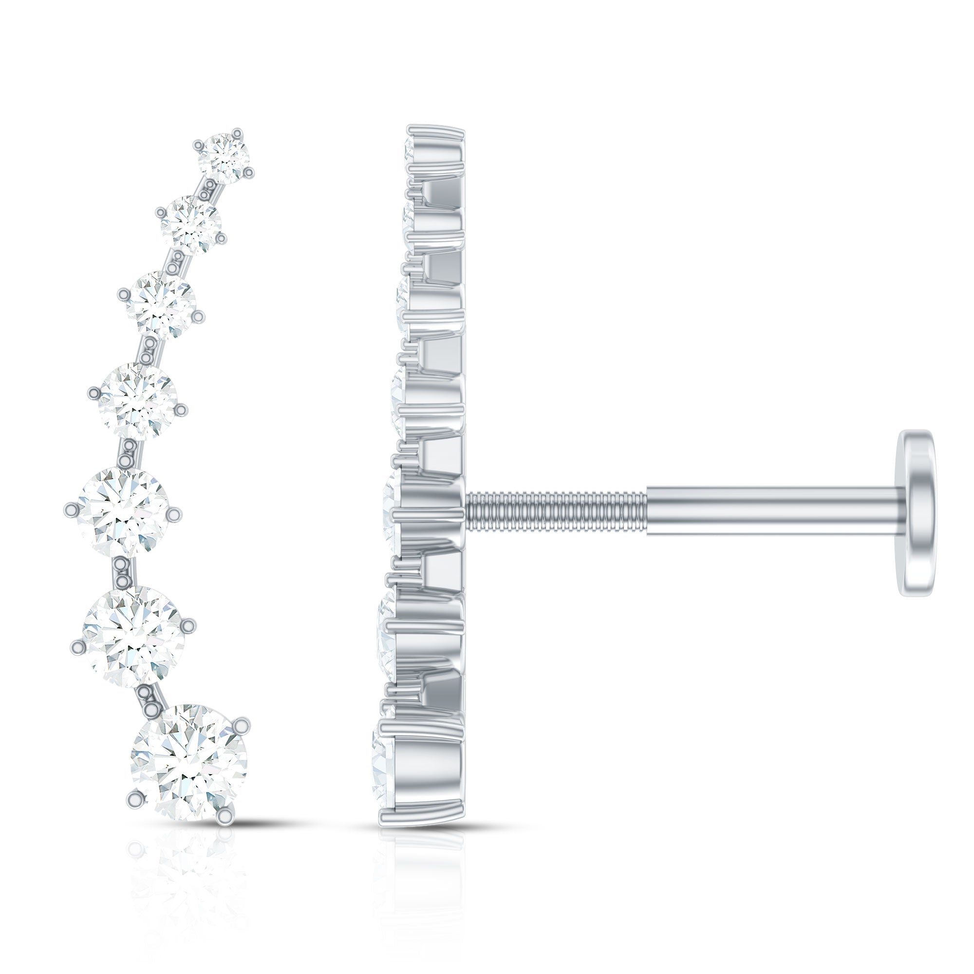 Brilliant Cut Diamond Ear Climber Earring for Helix Piercing Natural - ( HI-SI ) - Rosec Jewels