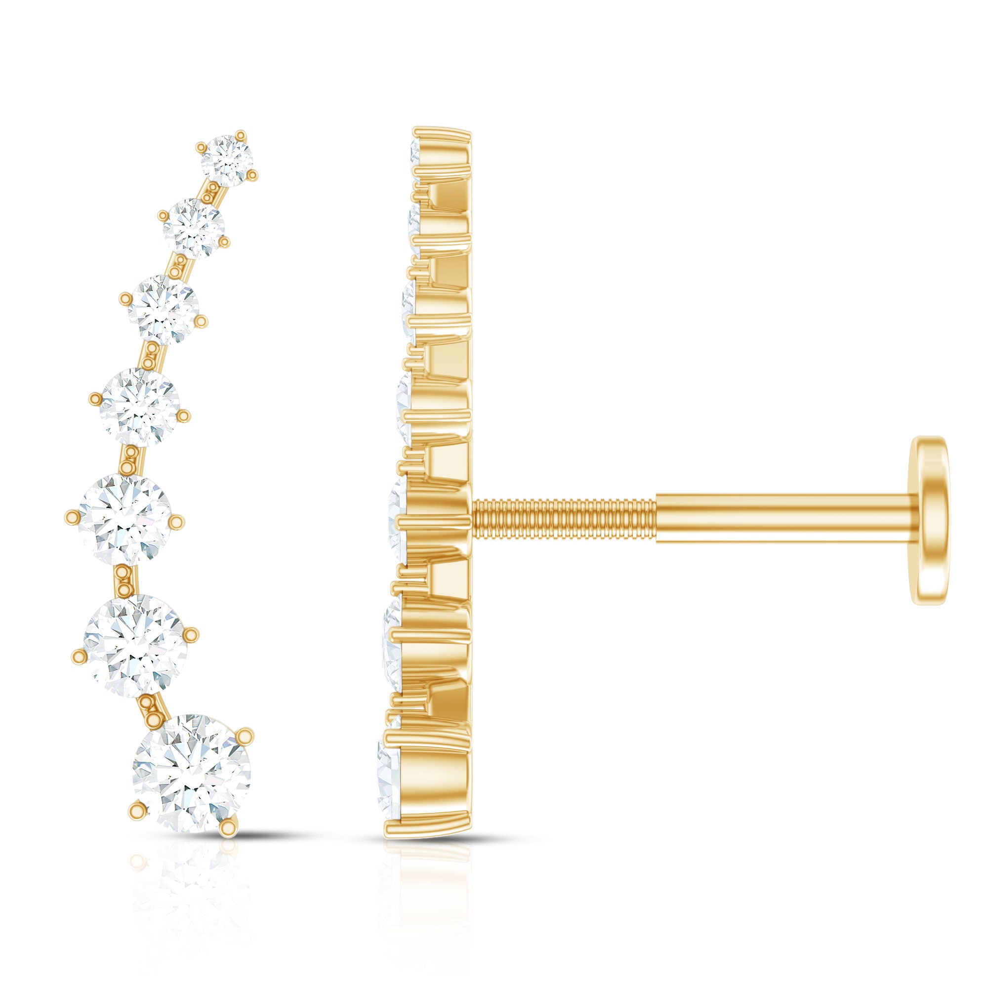 Brilliant Cut Diamond Ear Climber Earring for Helix Piercing Natural - ( HI-SI ) - Rosec Jewels