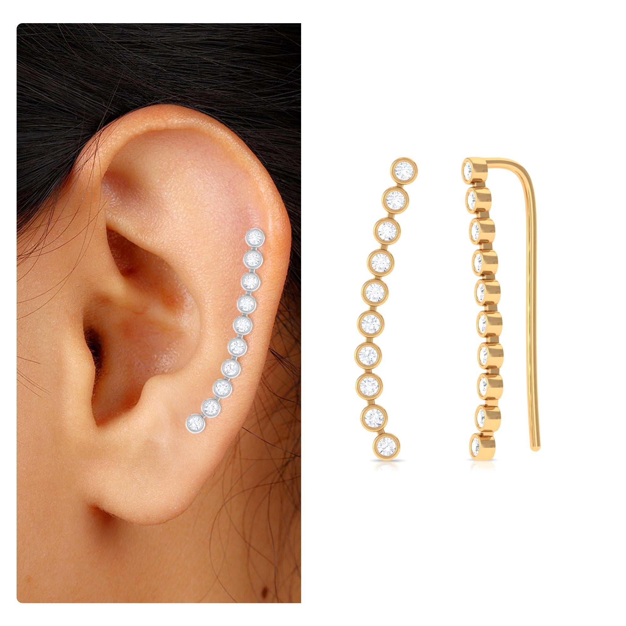 Diamond Ear Climber Earring for Cartilage Piercing Natural - ( HI-SI ) - Rosec Jewels