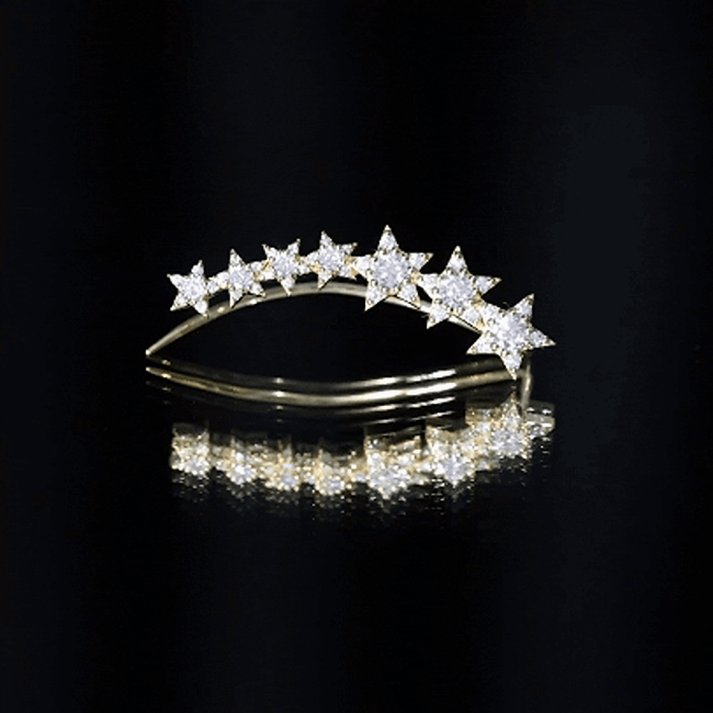 Certified Diamond Star Ear Cuff Earring for Helix Piercing Natural - ( HI-SI ) - Rosec Jewels