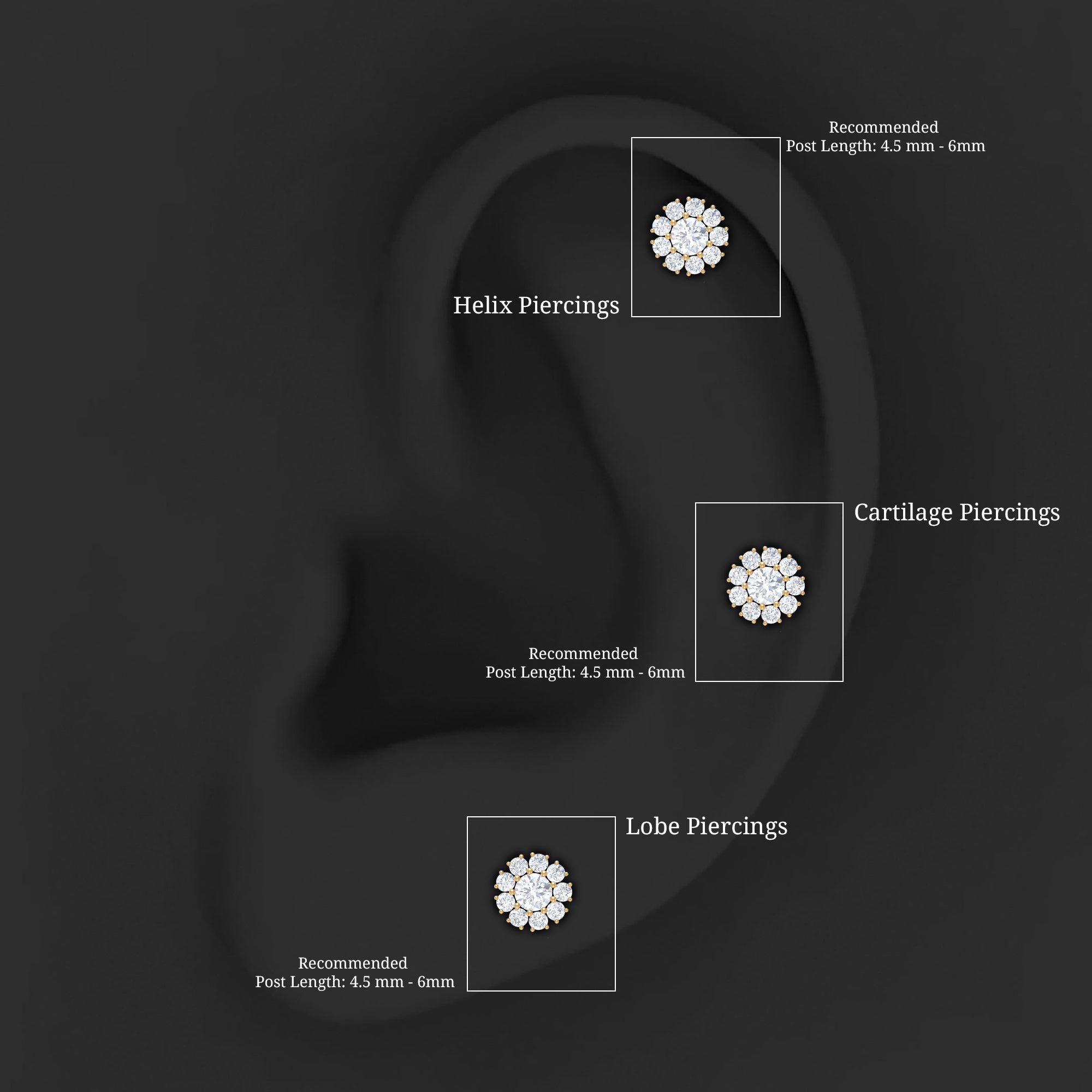 Certified Diamond Cluster Stud Earring with Flat Back Natural - ( HI-SI ) - Rosec Jewels