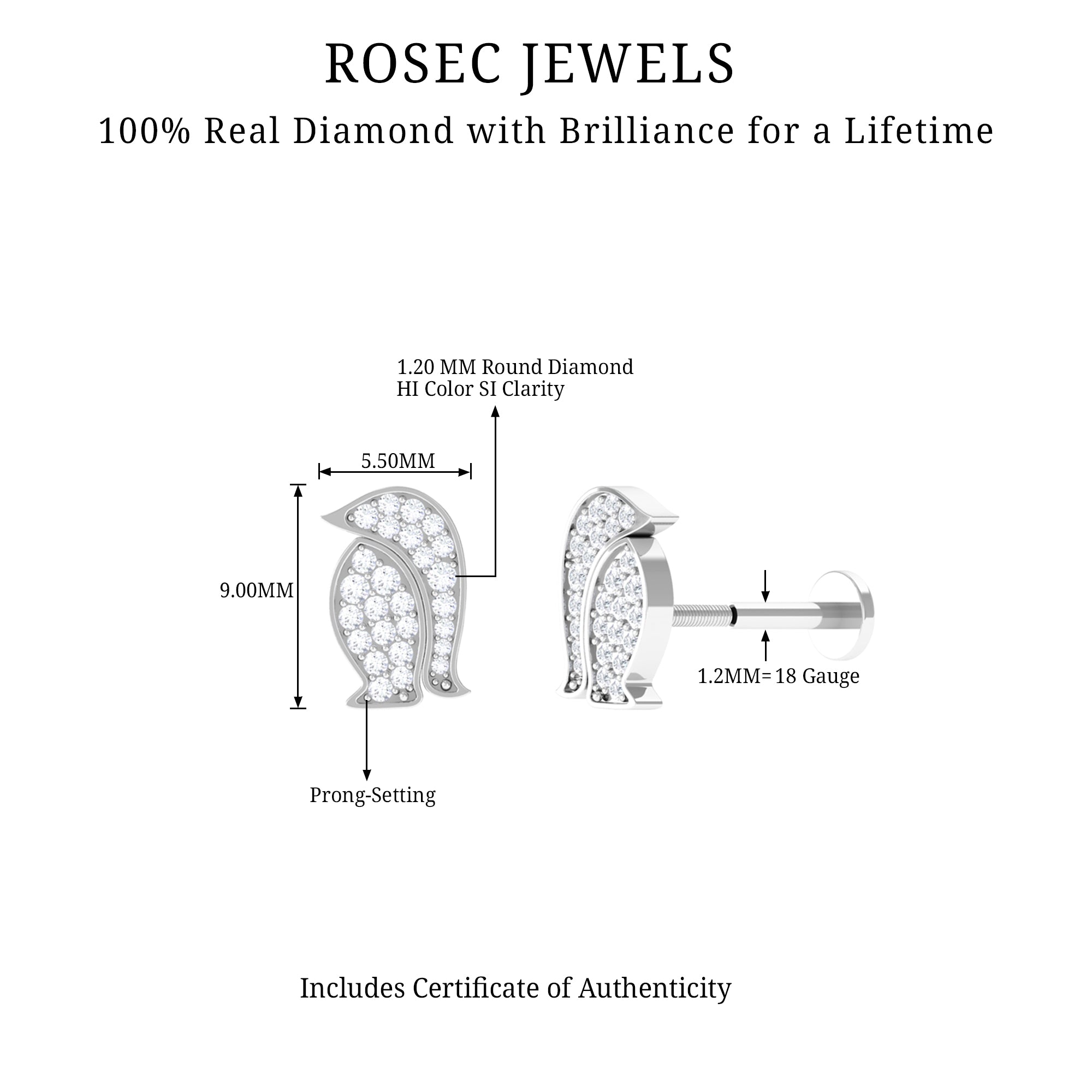 Cute Diamond Penguin Earring for Cartilage Piercing Natural - ( HI-SI ) - Rosec Jewels