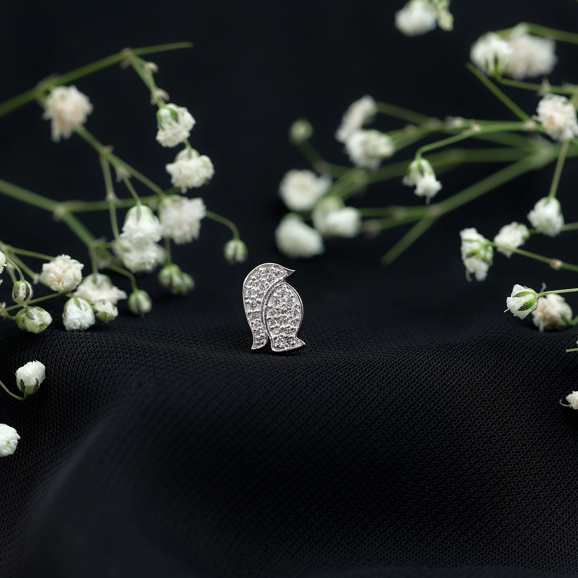 Cute Diamond Penguin Earring for Cartilage Piercing Natural - ( HI-SI ) - Rosec Jewels