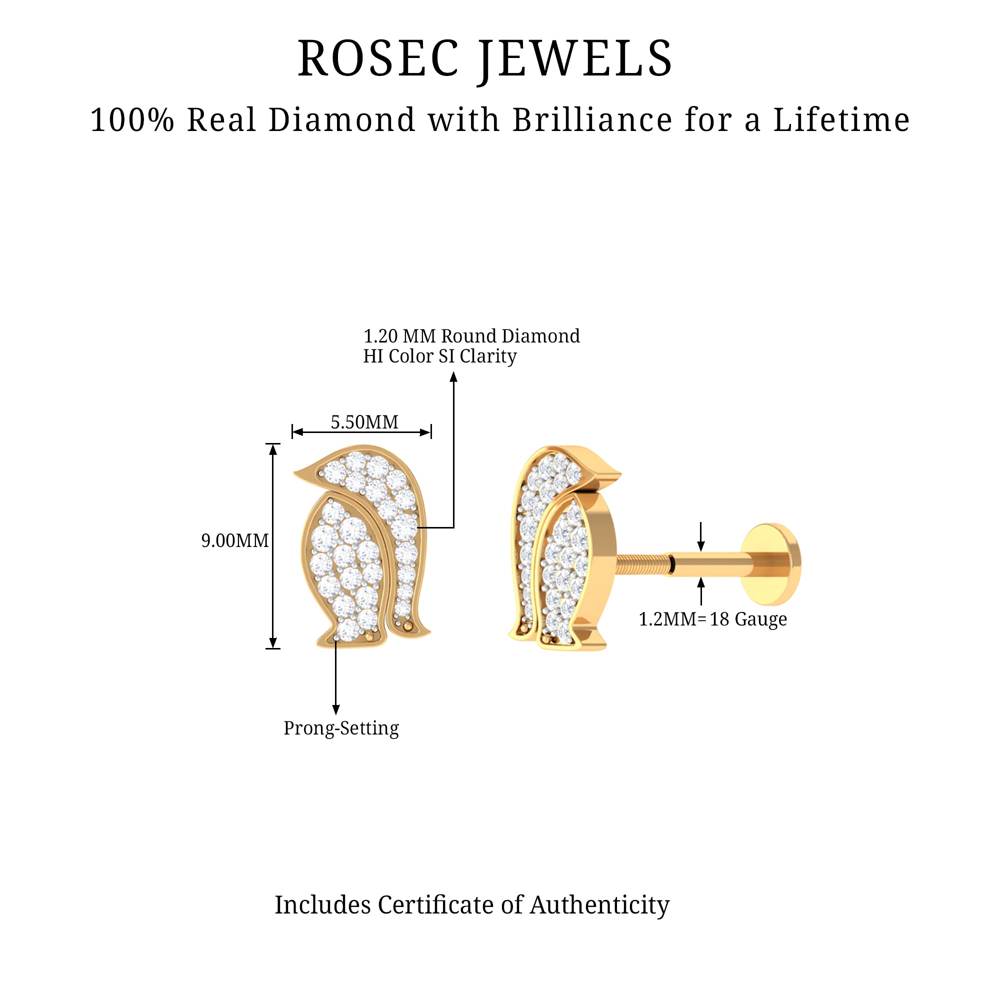 Cute Diamond Penguin Earring for Cartilage Piercing Natural - ( HI-SI ) - Rosec Jewels