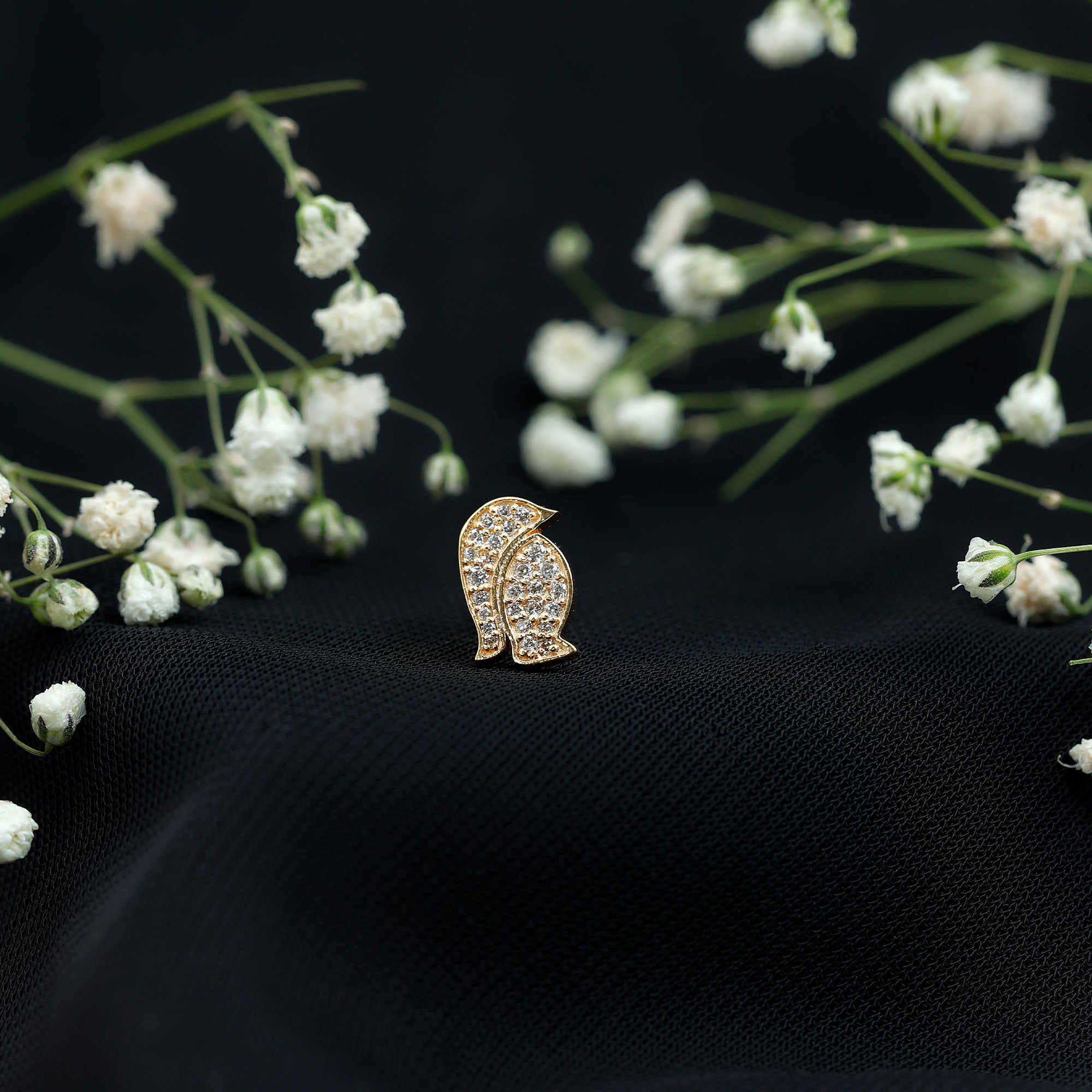 Cute Diamond Penguin Earring for Cartilage Piercing Natural - ( HI-SI ) - Rosec Jewels