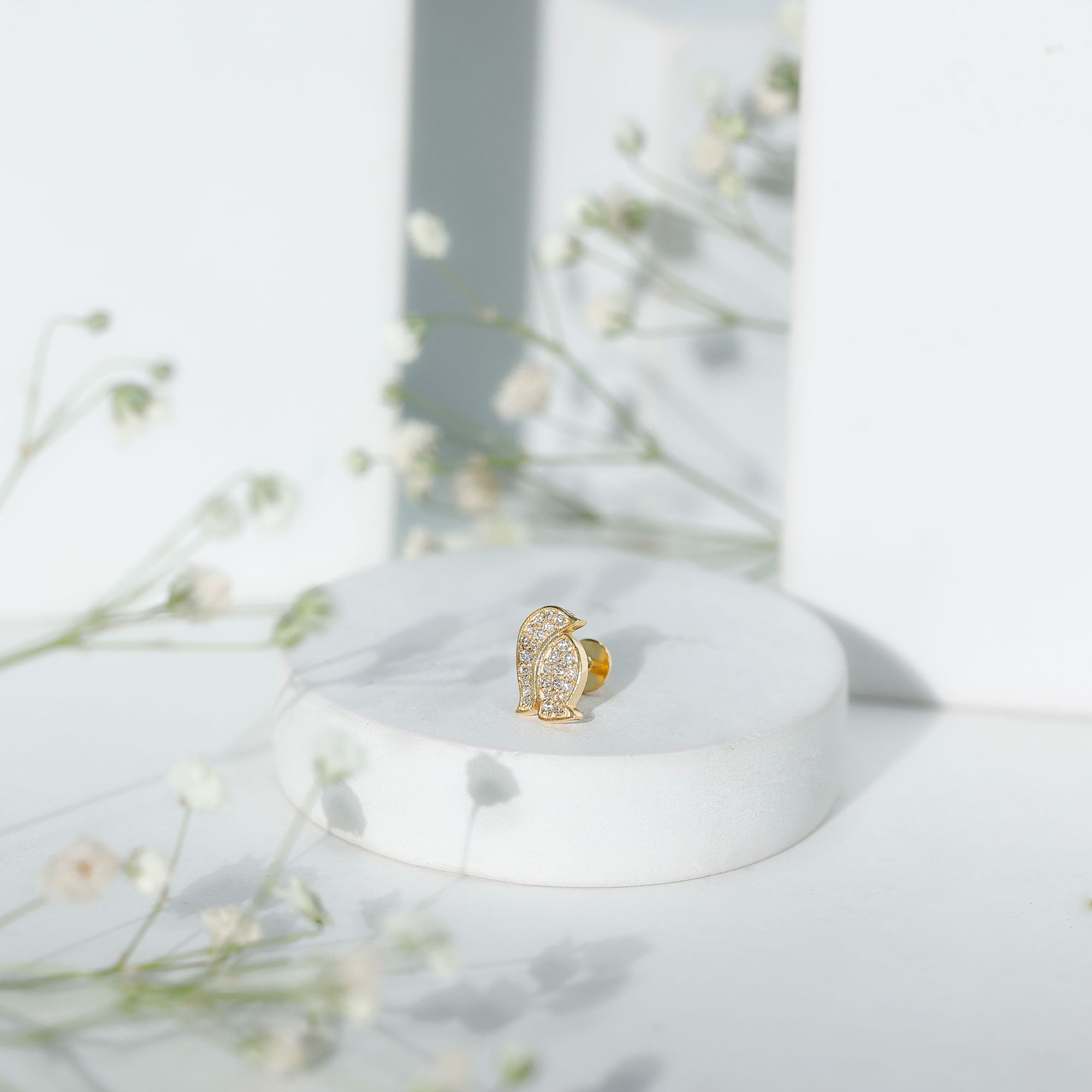 Cute Diamond Penguin Earring for Cartilage Piercing Natural - ( HI-SI ) - Rosec Jewels